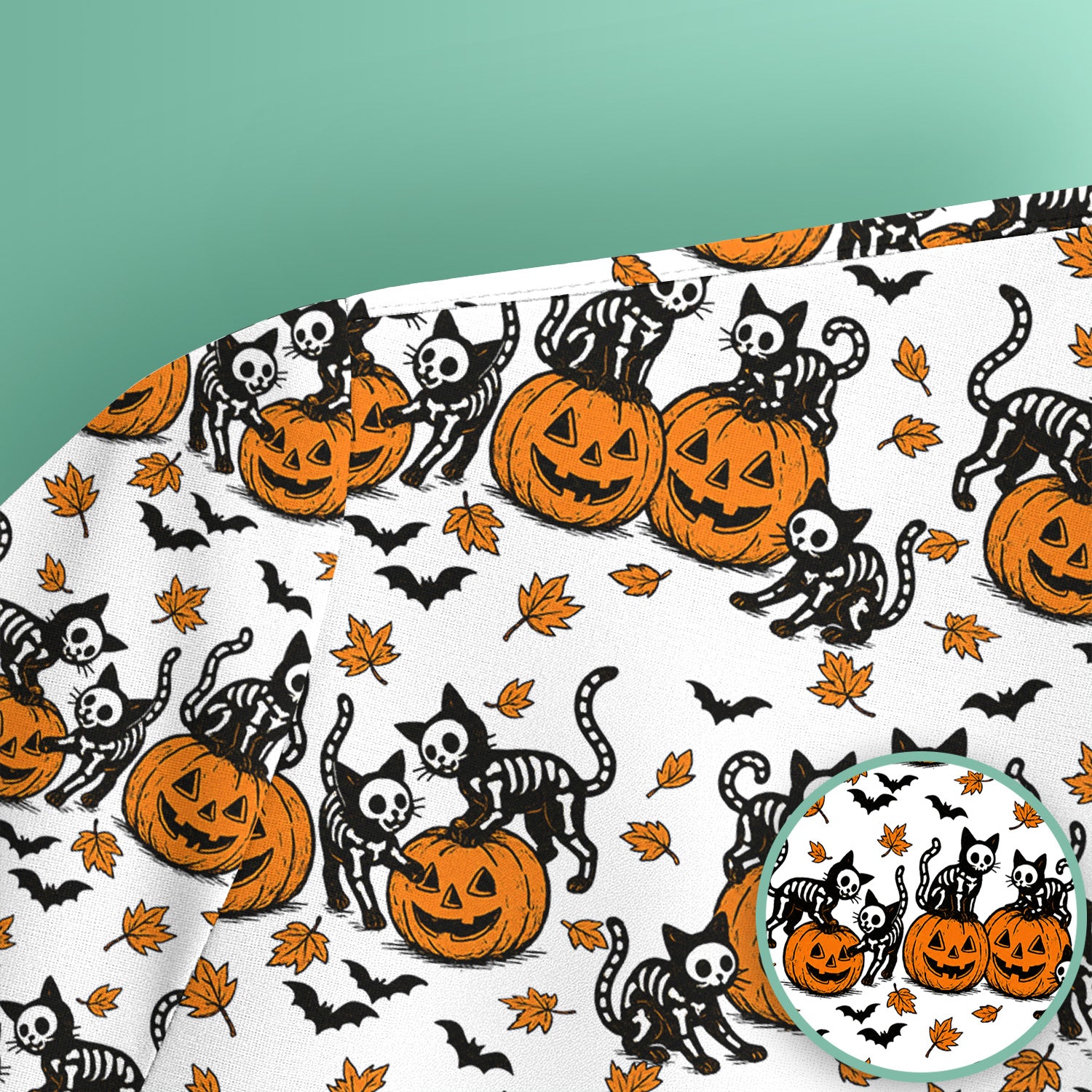 Halloween Skeleton Cat Print Scrub Top, Comfortable Scrubs for Nurses