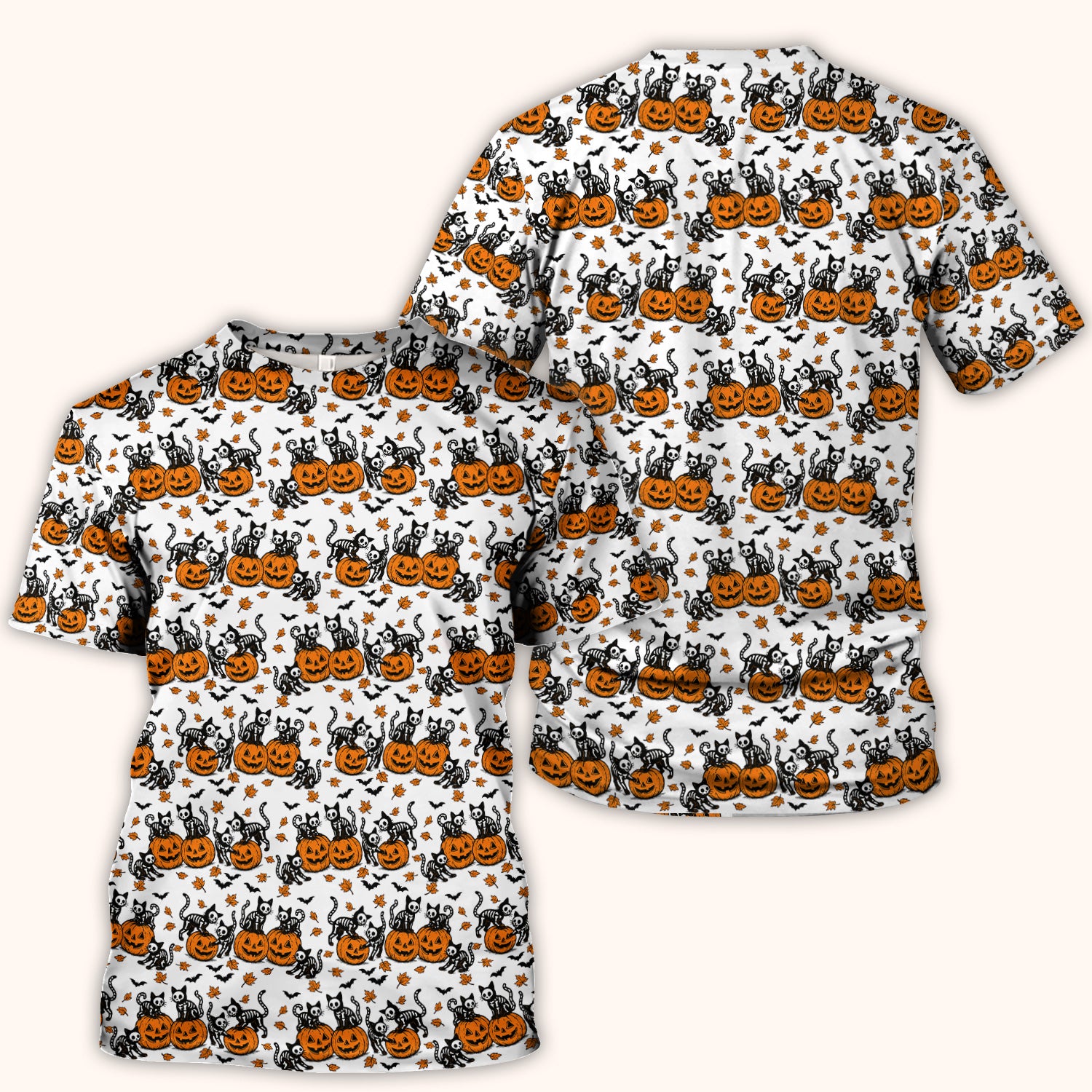 Halloween Skeleton Cat Print Scrub Top, Comfortable Scrubs for Nurses