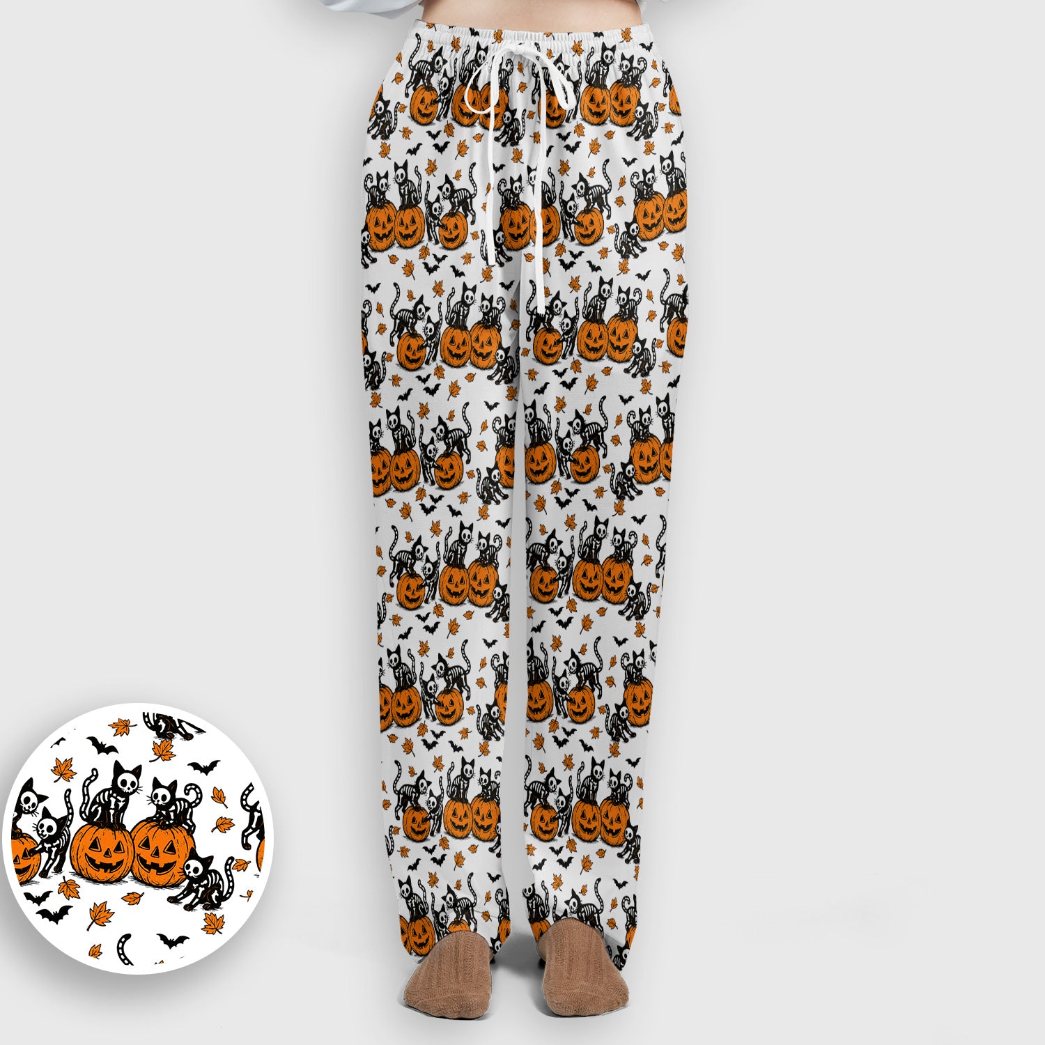 Halloween Skeleton Cat Print Scrub Set, Scrub Pants and V Neck Top