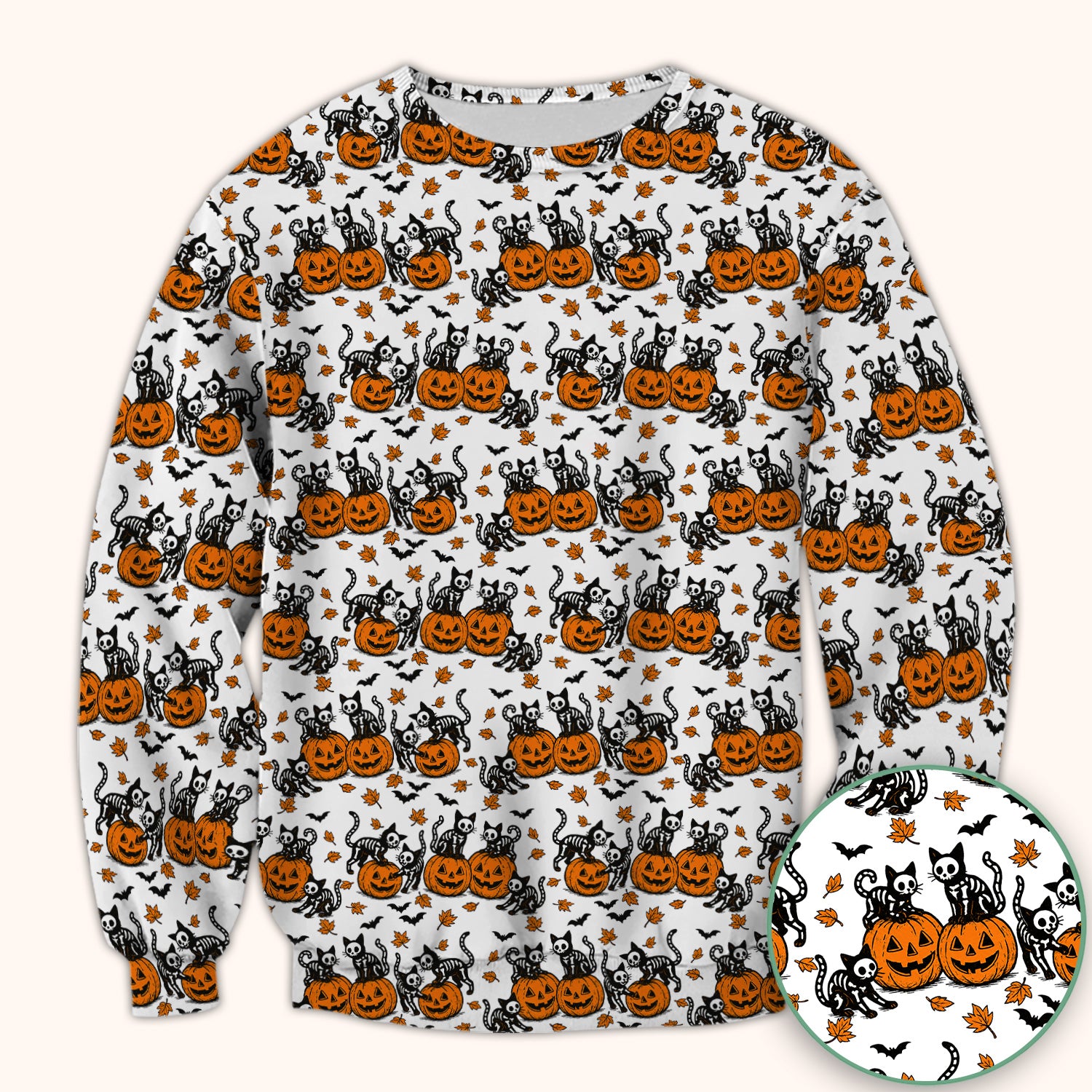Halloween Skeleton Cat Print Scrub Top, Comfortable Scrubs for Nurses