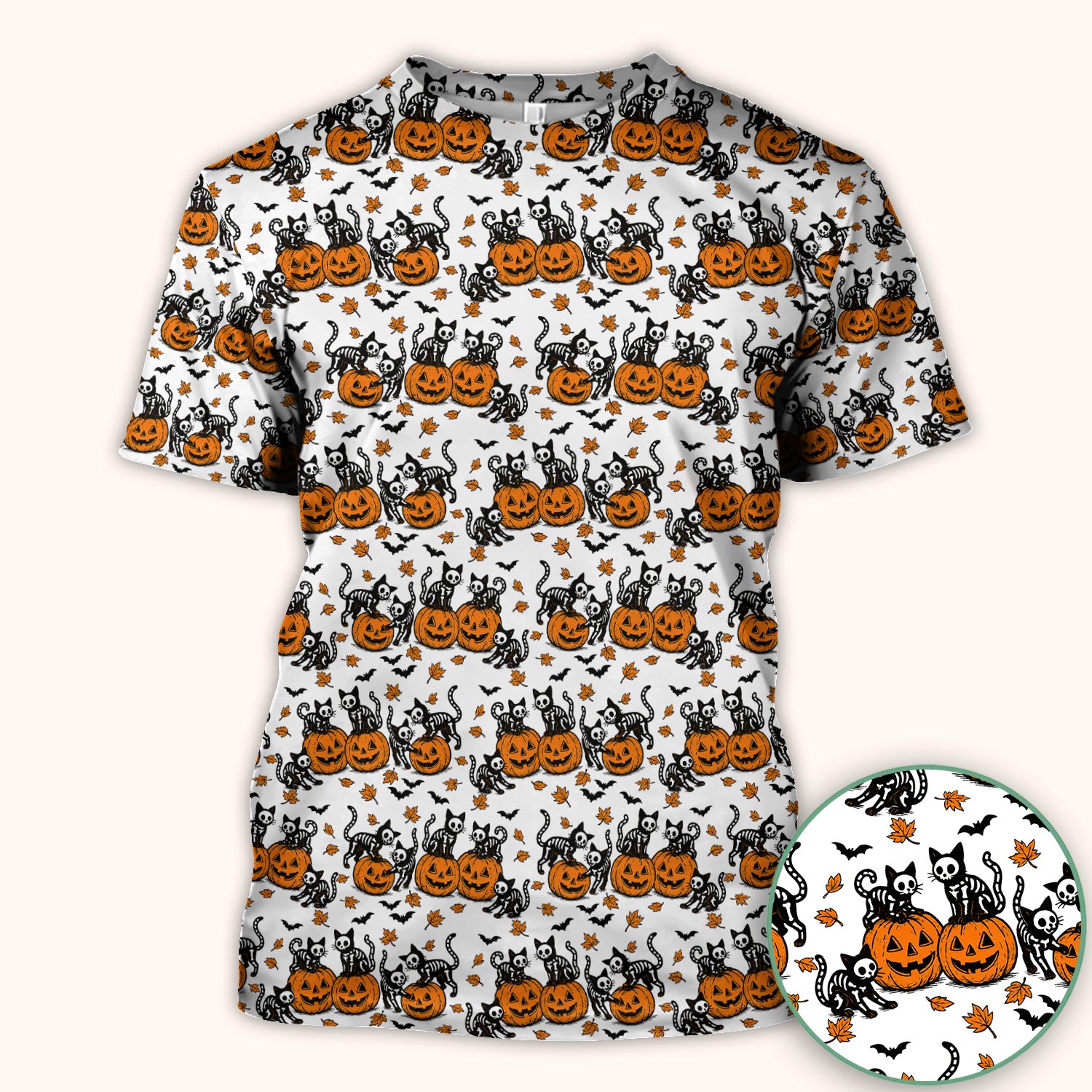 Halloween Skeleton Cat Print Scrub Top, Comfortable Scrubs for Nurses