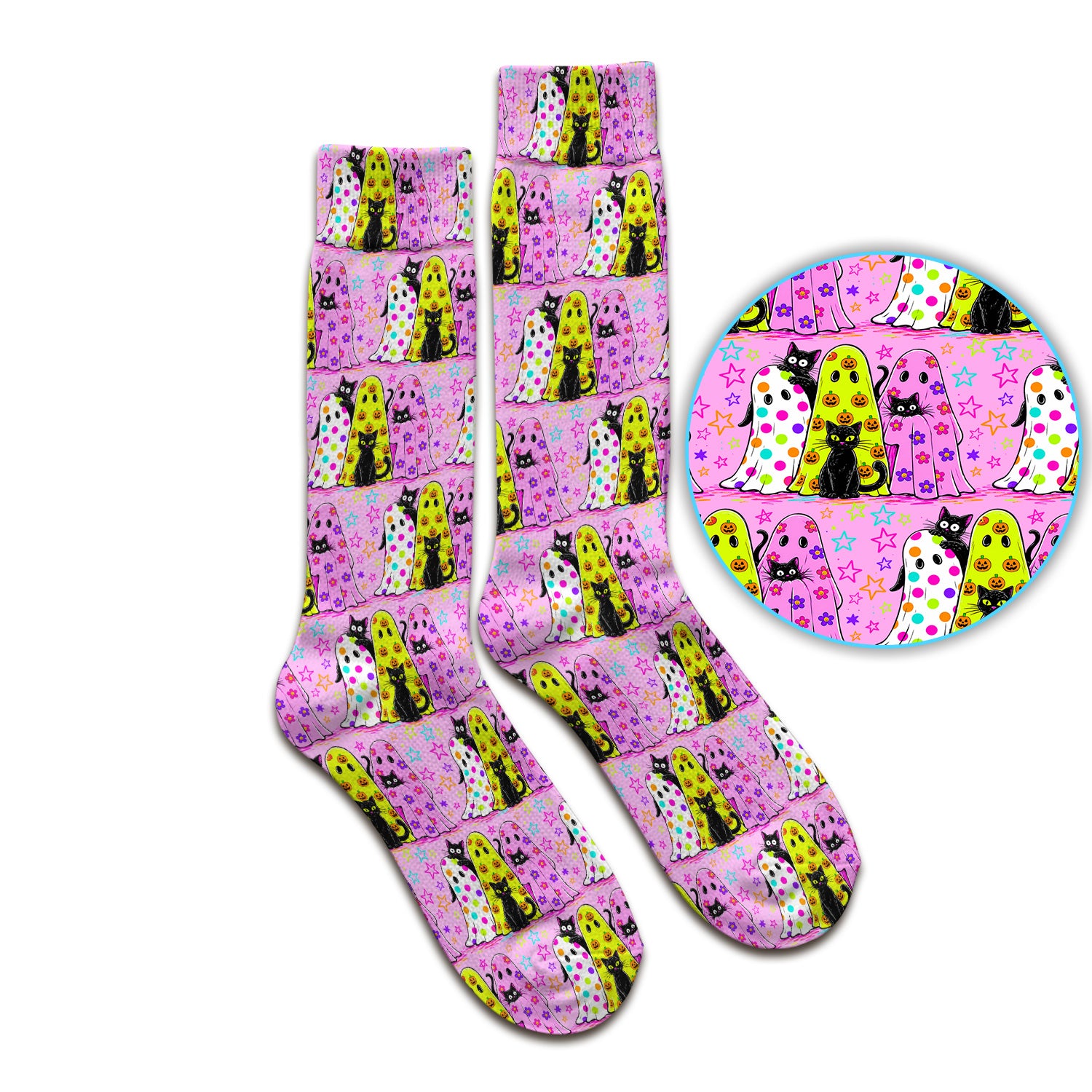 Spooky Halloween Ghost Cat Print Socks, Adult Socks for Men and Women