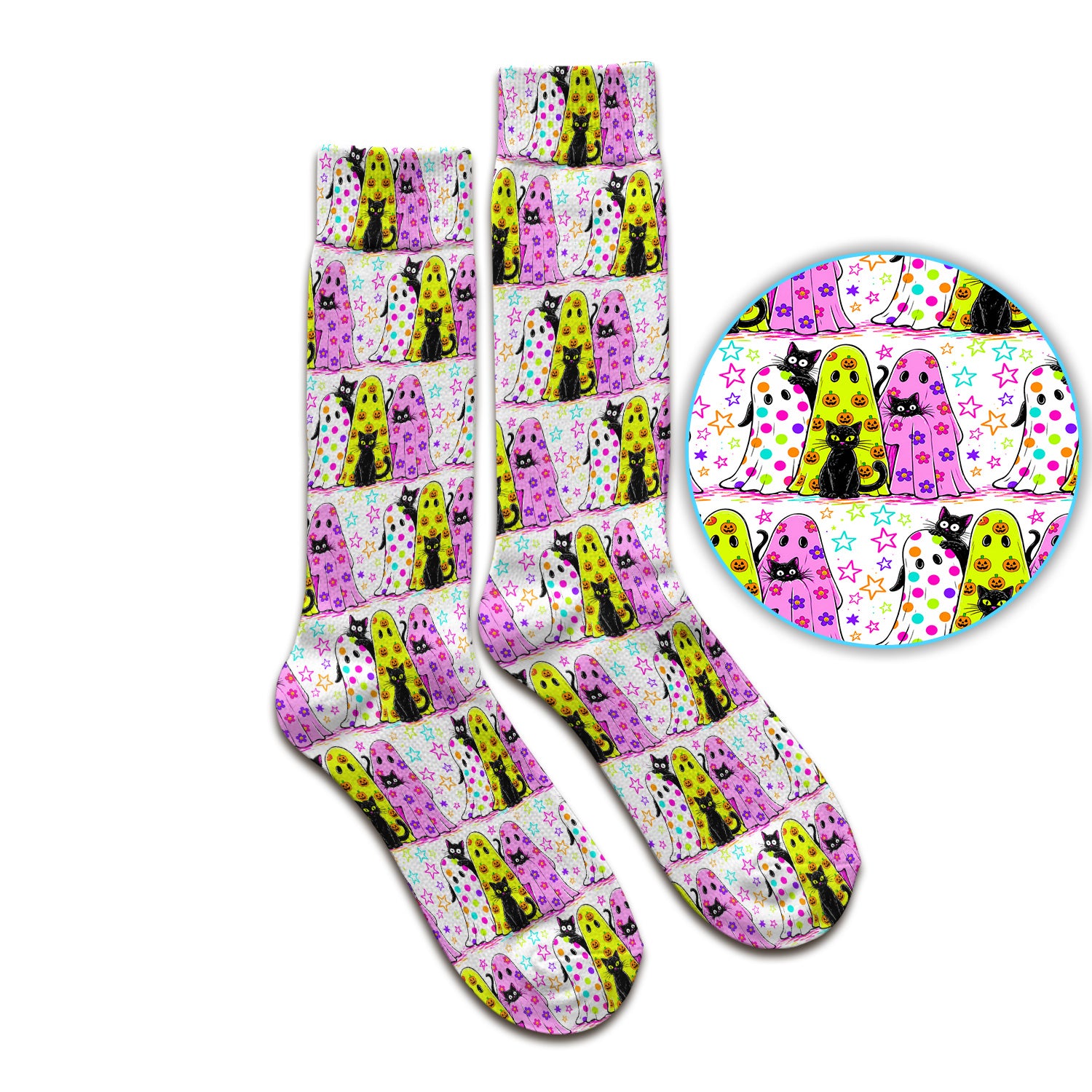 Spooky Halloween Ghost Cat Print Socks, Adult Socks for Men and Women