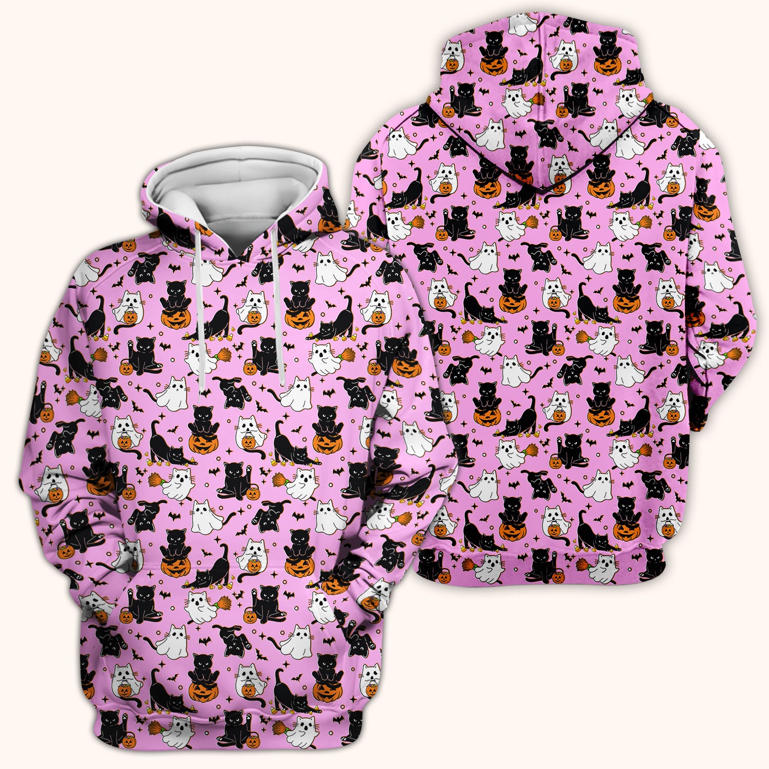 Halloween Cat Ghost Pumpkin Pattern Scrub Top, Comfortable Scrubs for Nurses