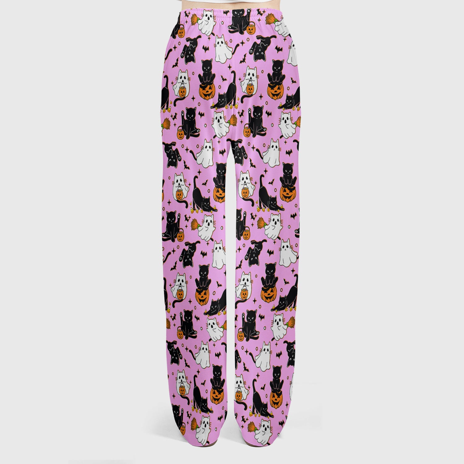 Halloween Cat Ghost Pumpkin Pattern Scrub Set, Scrub Pants and V Neck Top