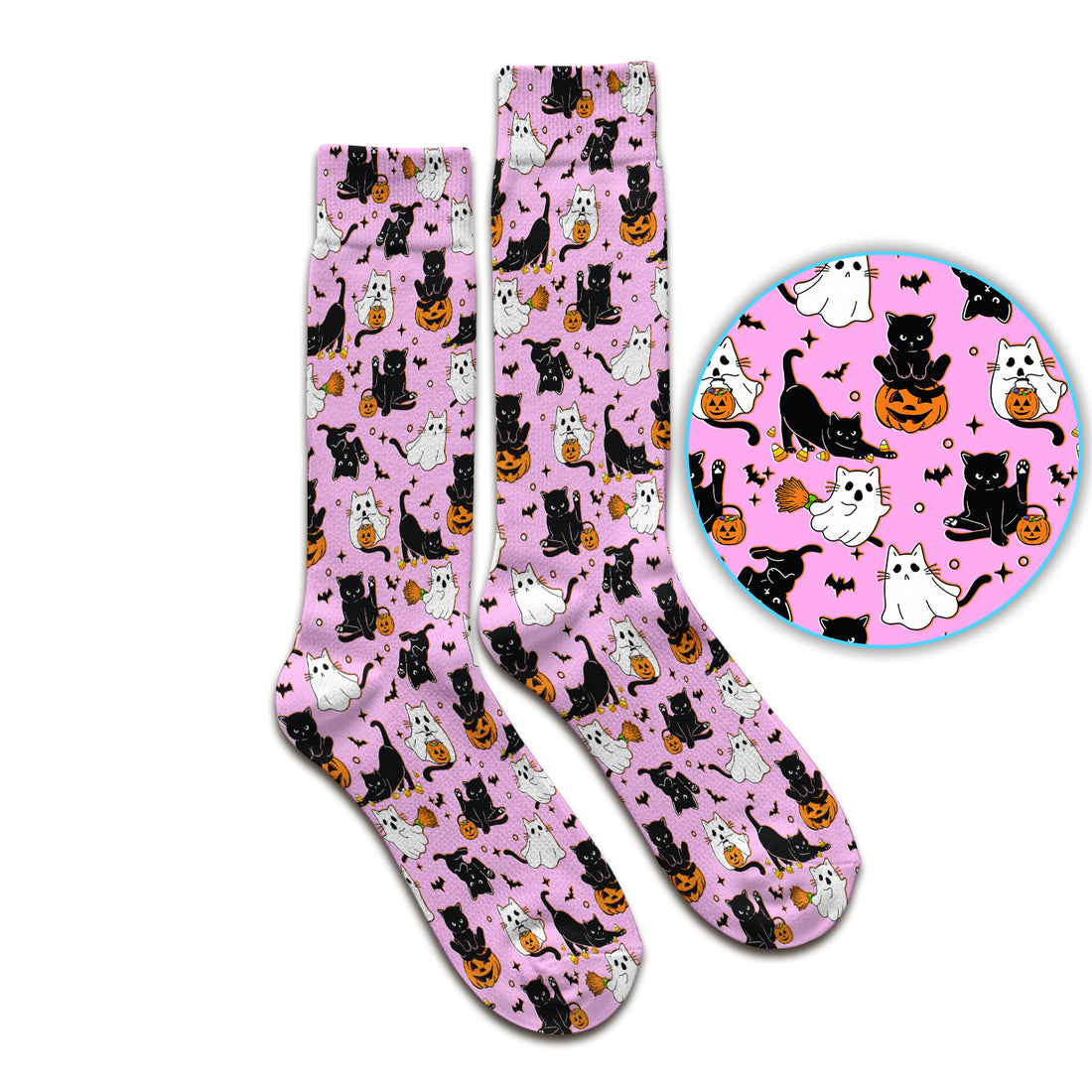 Halloween Cat Ghost Pumpkin Pattern Socks, Adult Socks for Men and Women