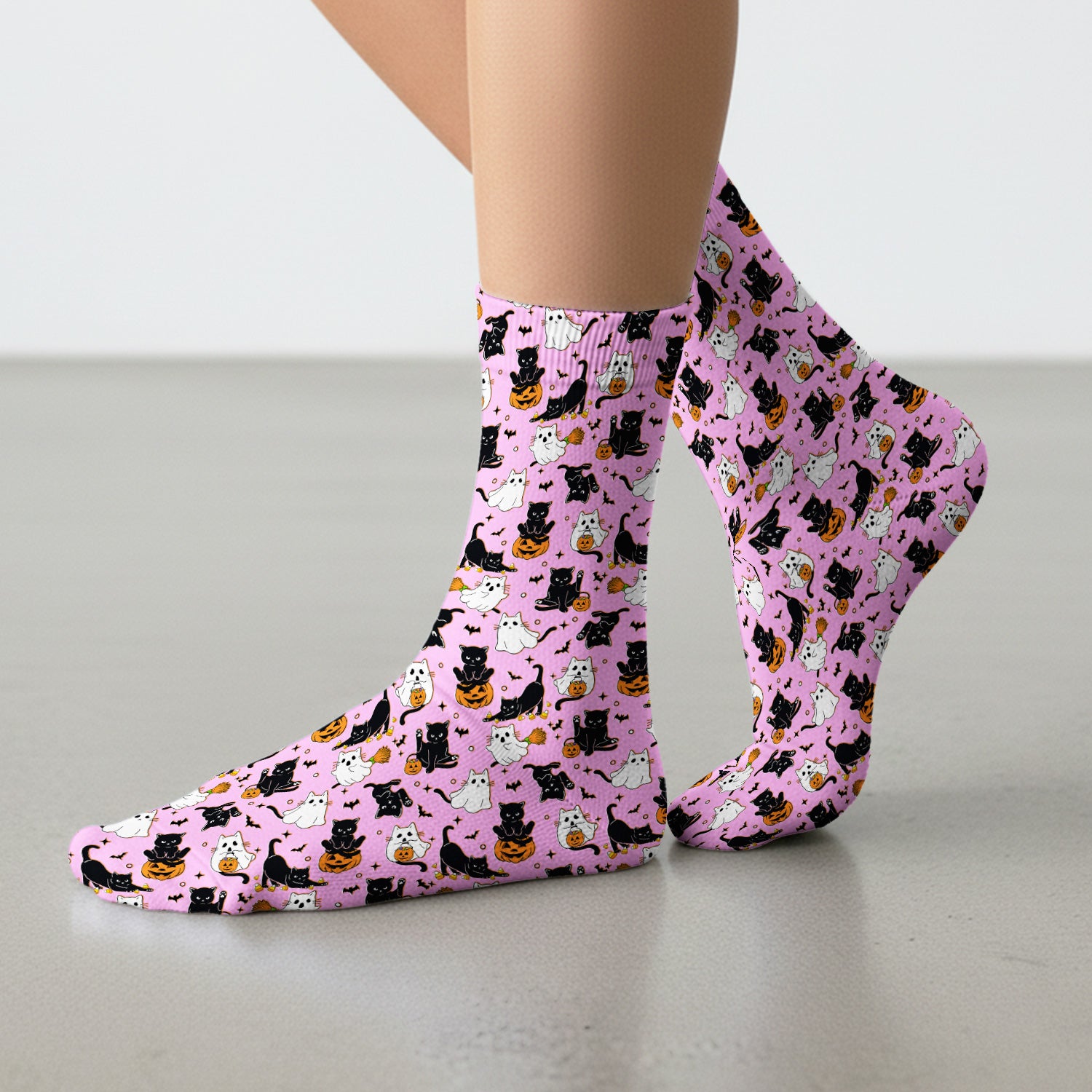 Halloween Cat Ghost Pumpkin Pattern Socks, Adult Socks for Men and Women