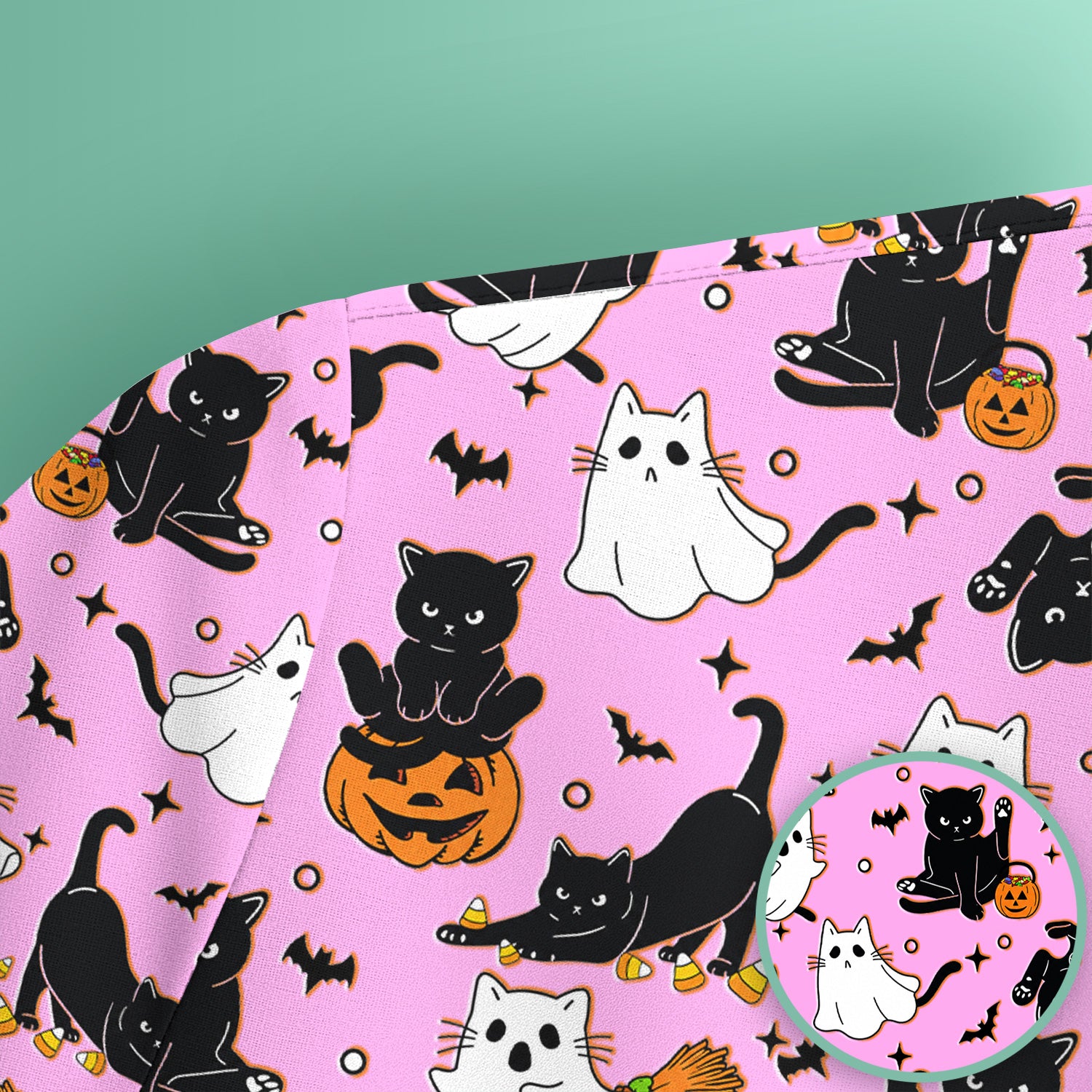 Halloween Cat Ghost Pumpkin Pattern Scrub Top, Comfortable Scrubs for Nurses