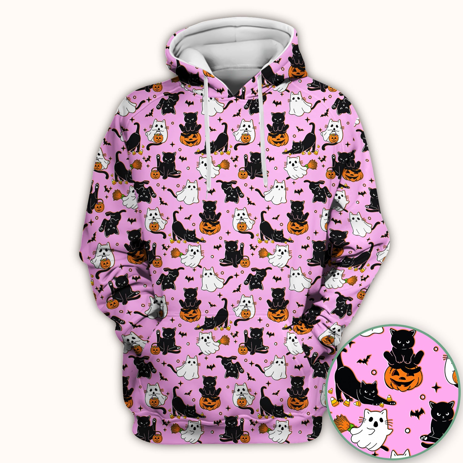Halloween Cat Ghost Pumpkin Pattern Scrub Top, Comfortable Scrubs for Nurses