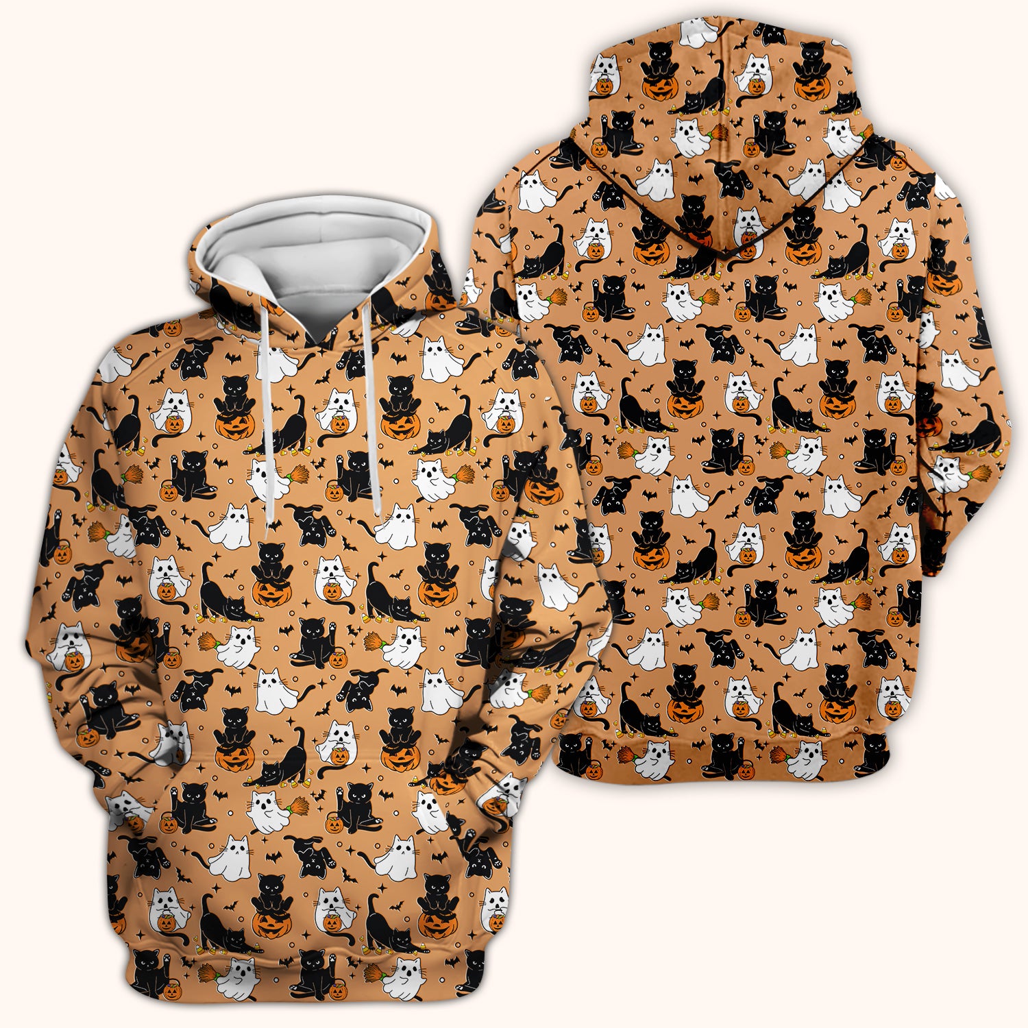 Halloween Cat Ghost Pumpkin Pattern Scrub Top, Comfortable Scrubs for Nurses