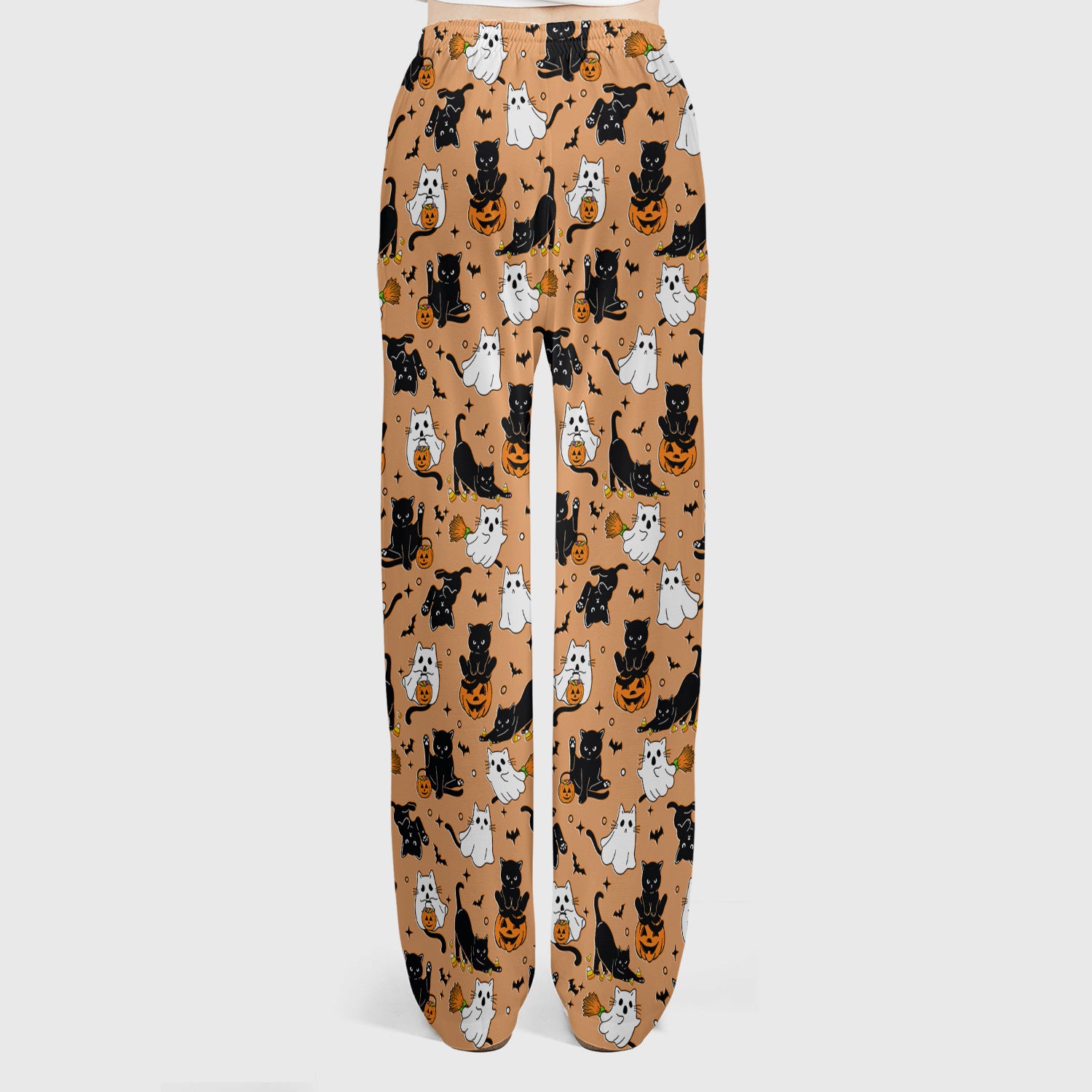 Halloween Cat Ghost Pumpkin Pattern Scrub Set, Scrub Pants and V Neck Top