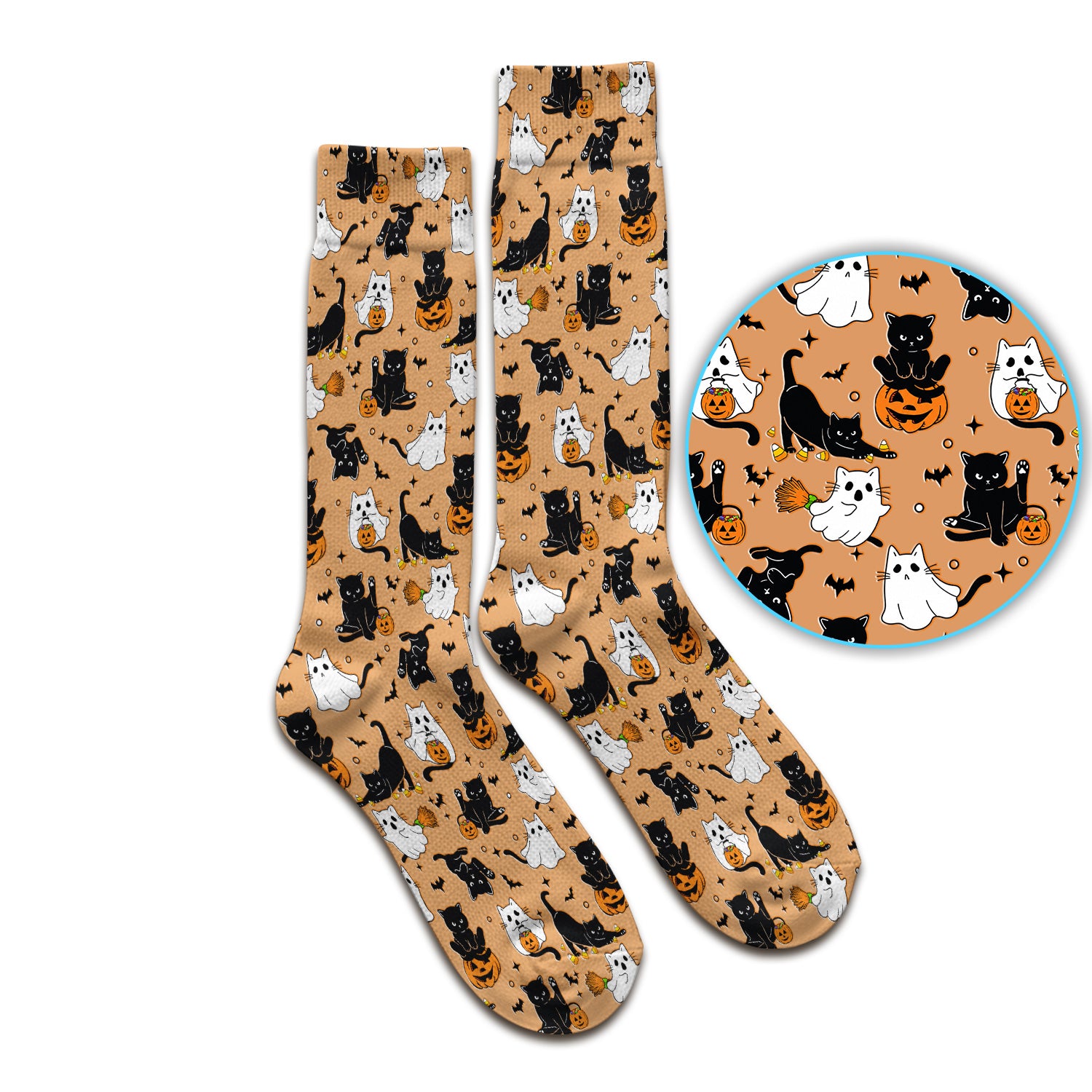 Halloween Cat Ghost Pumpkin Pattern Socks, Adult Socks for Men and Women