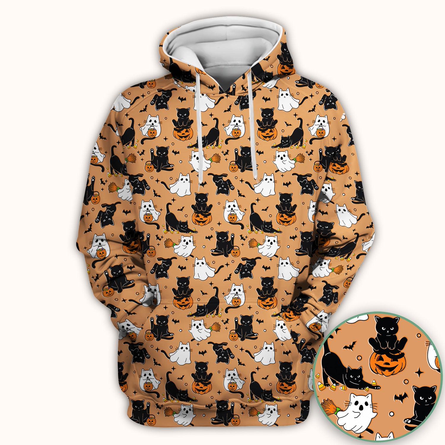 Halloween Cat Ghost Pumpkin Pattern Scrub Top, Comfortable Scrubs for Nurses