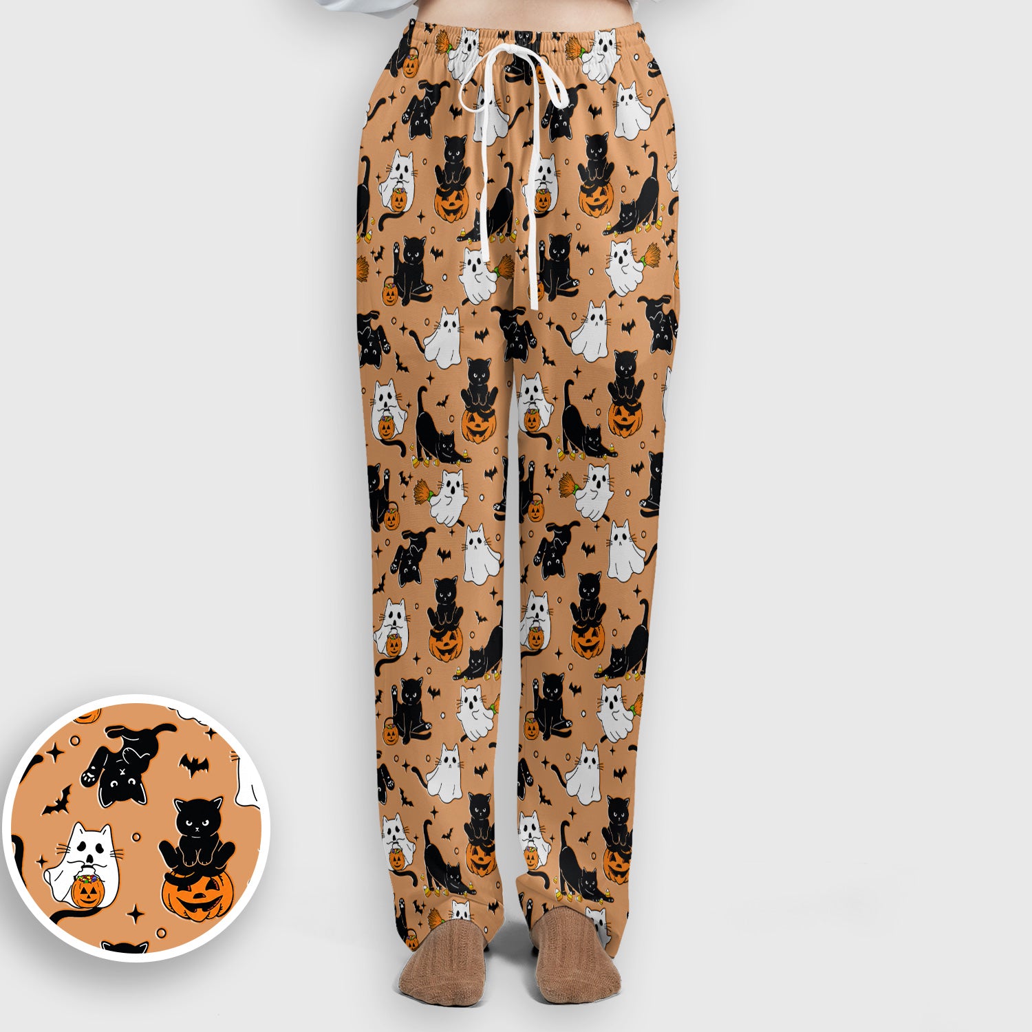 Halloween Cat Ghost Pumpkin Pattern Scrub Set, Scrub Pants and V Neck Top