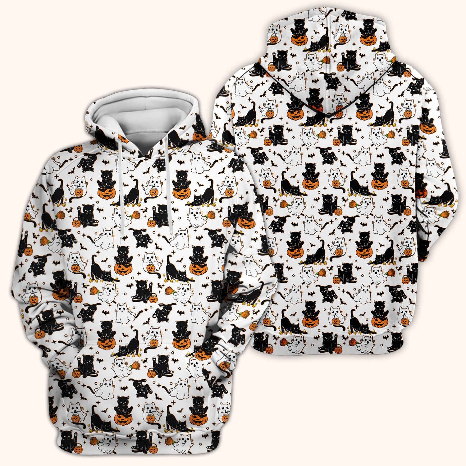 Halloween Cat Ghost Pumpkin Pattern Scrub Top, Comfortable Scrubs for Nurses