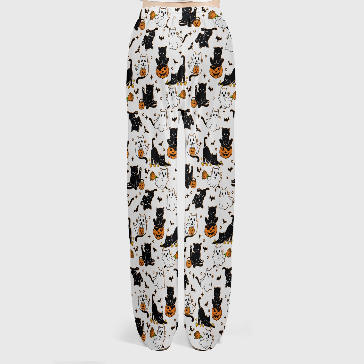 Halloween Cat Ghost Pumpkin Pattern Scrub Set, Scrub Pants and V Neck Top