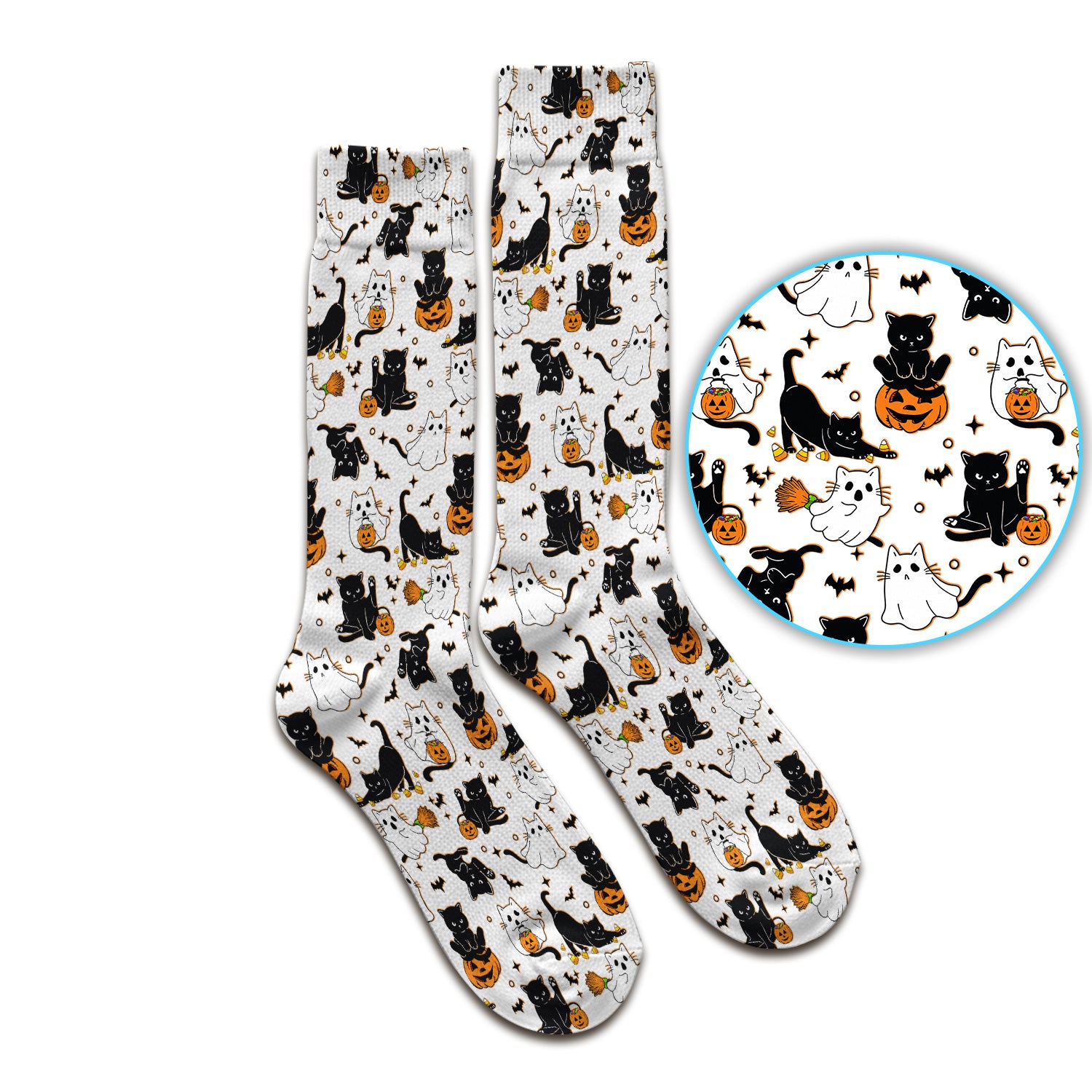 Halloween Cat Ghost Pumpkin Pattern Socks, Adult Socks for Men and Women