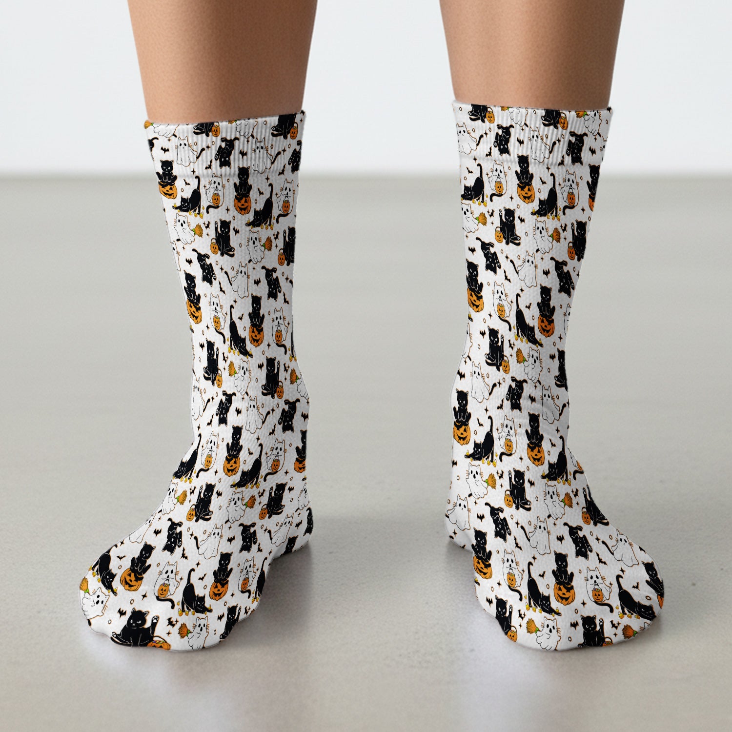 Halloween Cat Ghost Pumpkin Pattern Socks, Adult Socks for Men and Women