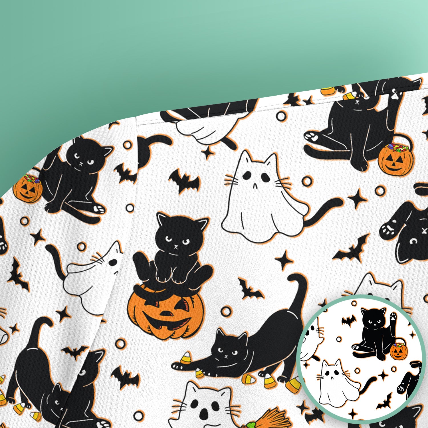 Halloween Cat Ghost Pumpkin Pattern Scrub Top, Comfortable Scrubs for Nurses