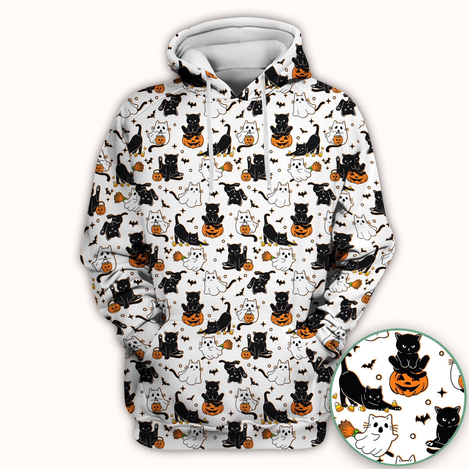Halloween Cat Ghost Pumpkin Pattern Scrub Top, Comfortable Scrubs for Nurses