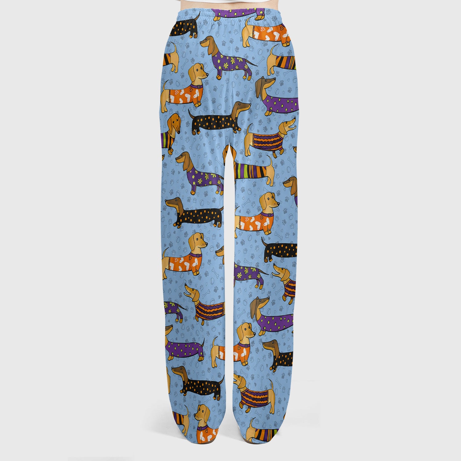Dachshund with Dog Lover Paw Print Scrub Set, Scrub Pants and V Neck Top