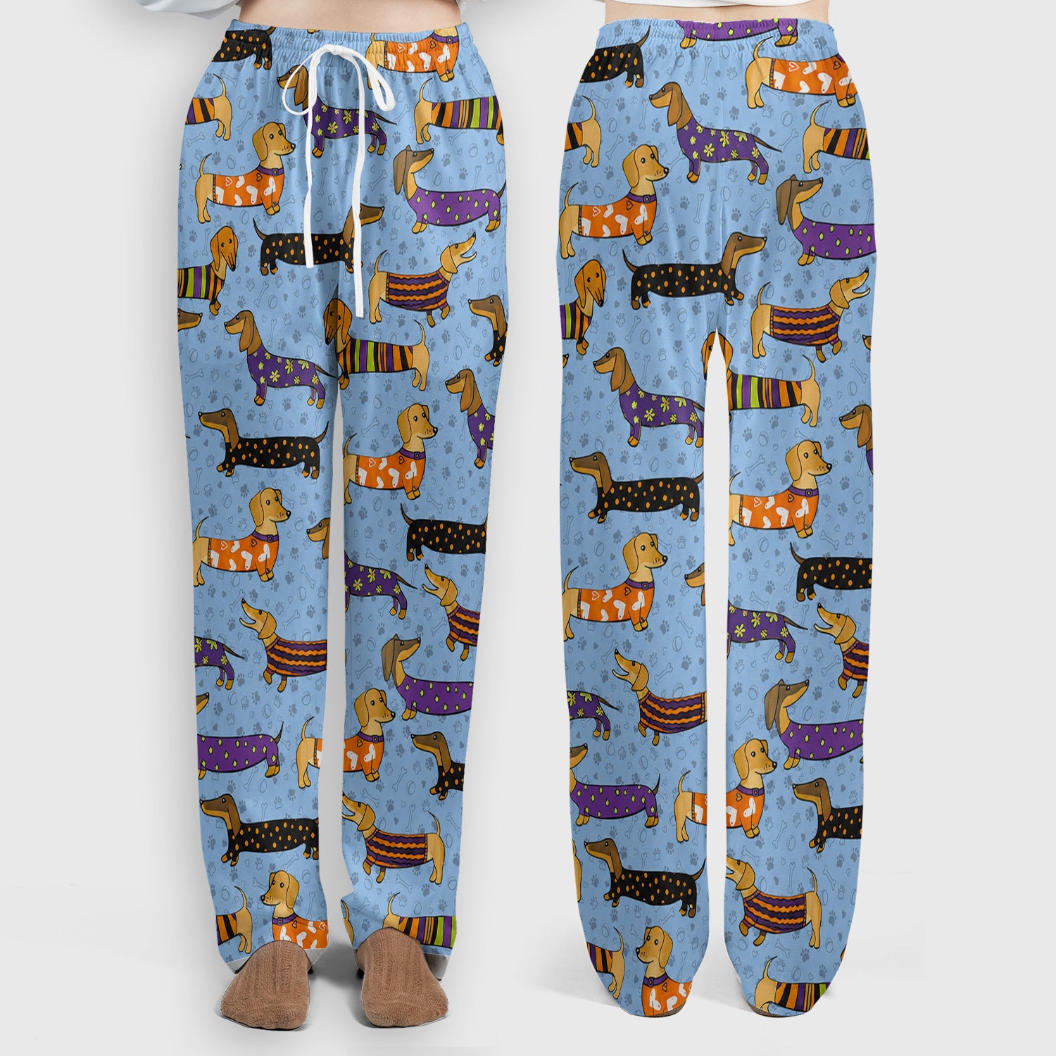 Dachshund with Dog Lover Paw Print Scrub Set, Scrub Pants and V Neck Top