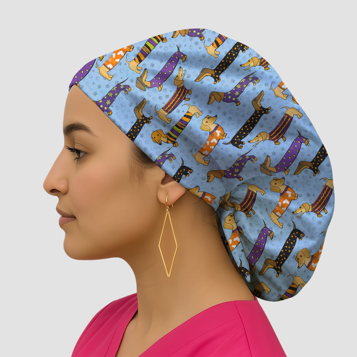 Dachshund with Dog Lover Paw Print Scrub Cap, Surgical Caps for Doctors