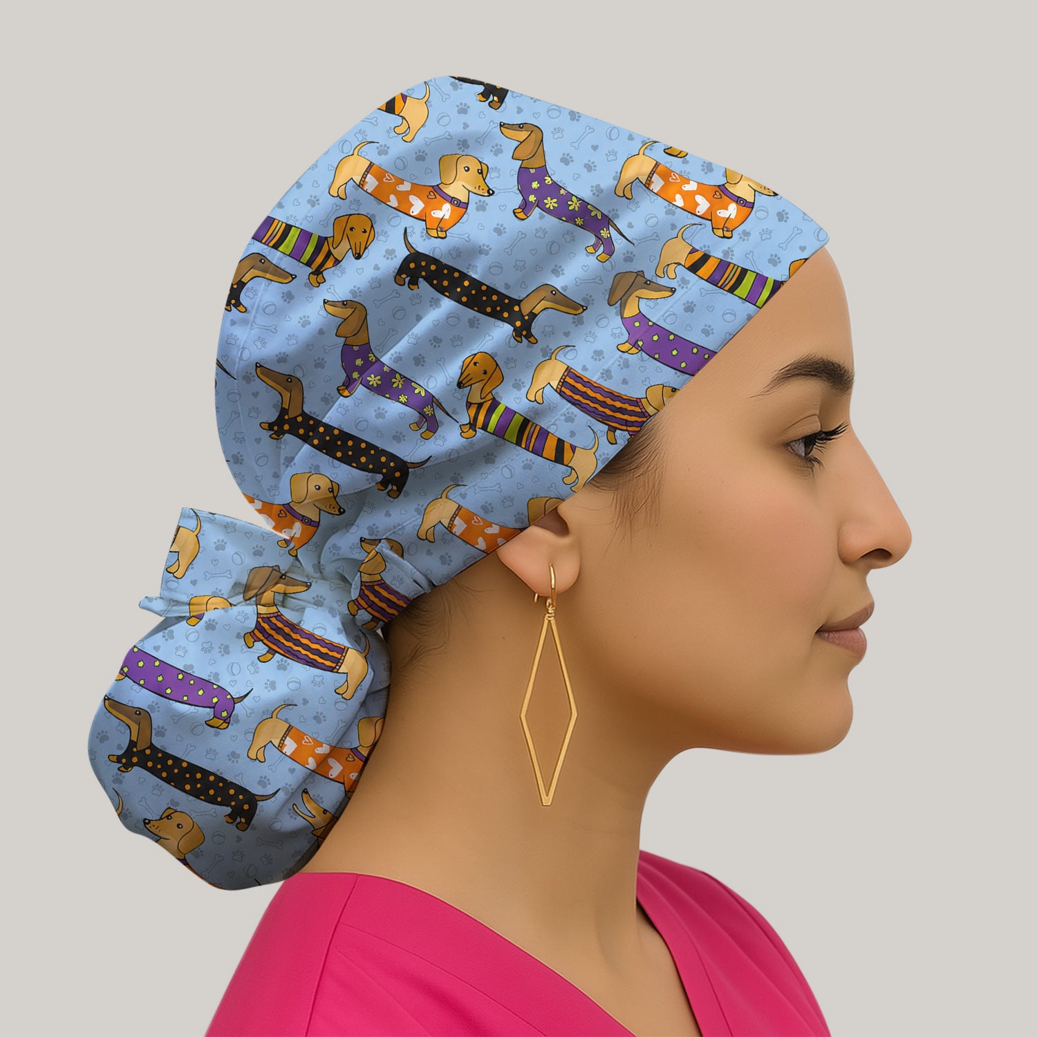 Dachshund with Dog Lover Paw Print Scrub Cap, Surgical Caps for Doctors