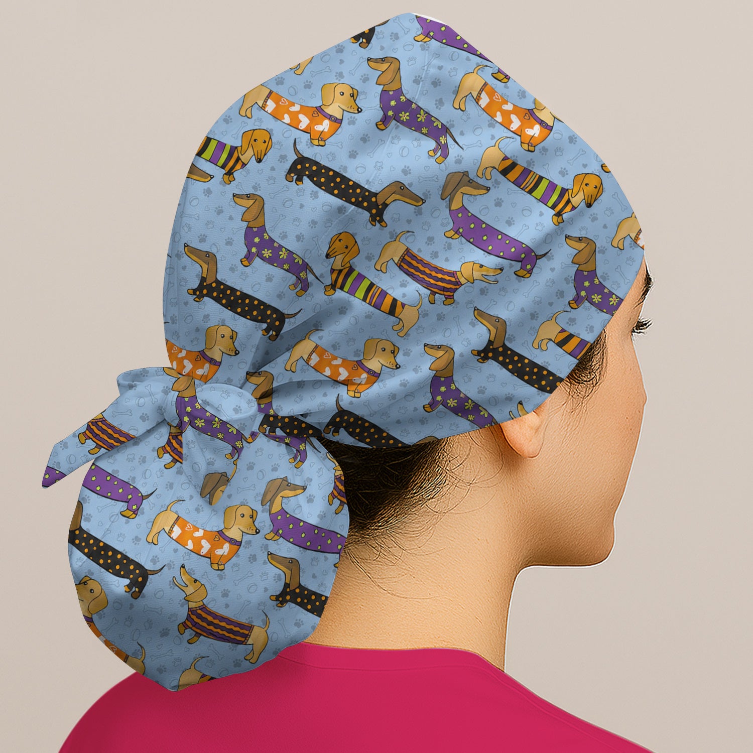 Dachshund with Dog Lover Paw Print Scrub Cap, Surgical Caps for Doctors