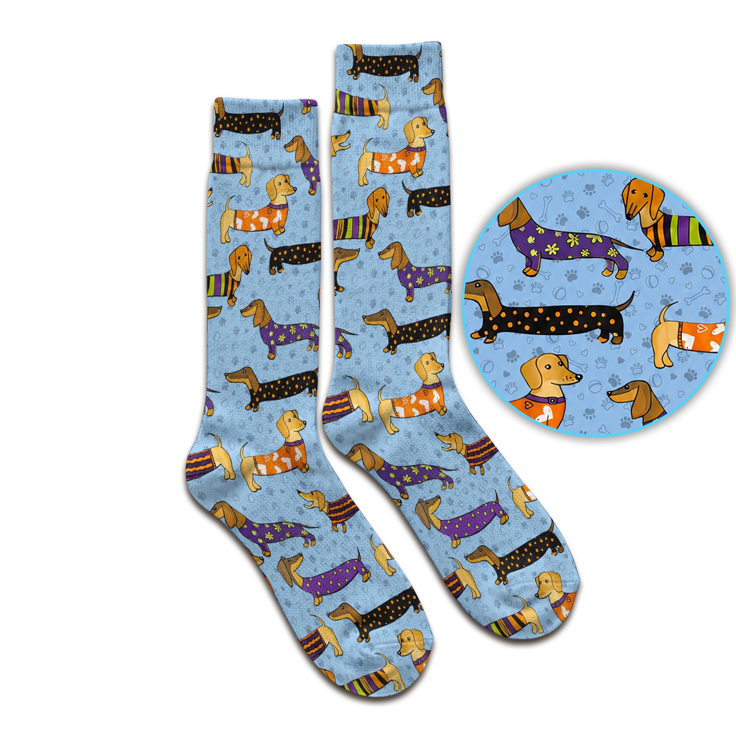 Dachshund with Dog Lover Paw Print Socks, Adult Socks for Men and Women