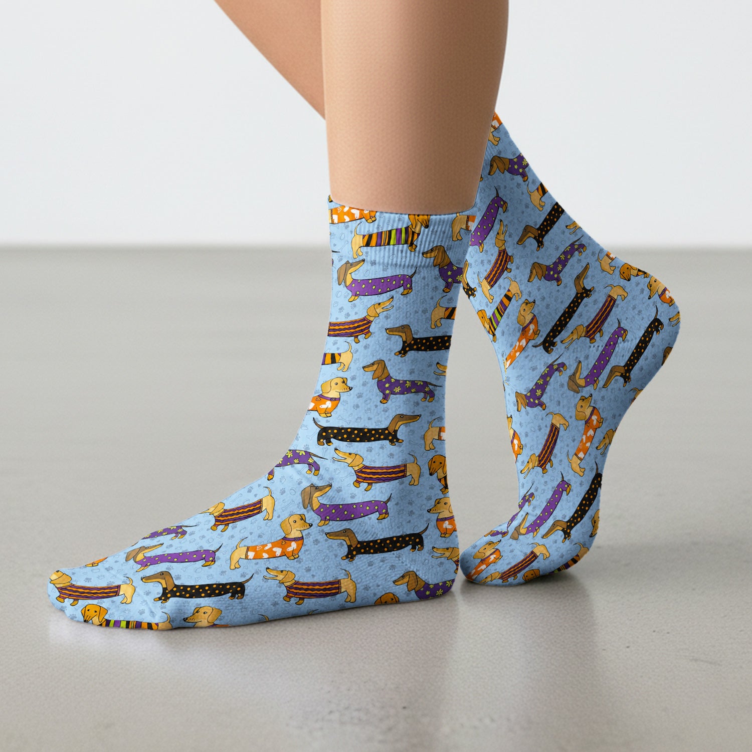Dachshund with Dog Lover Paw Print Socks, Adult Socks for Men and Women