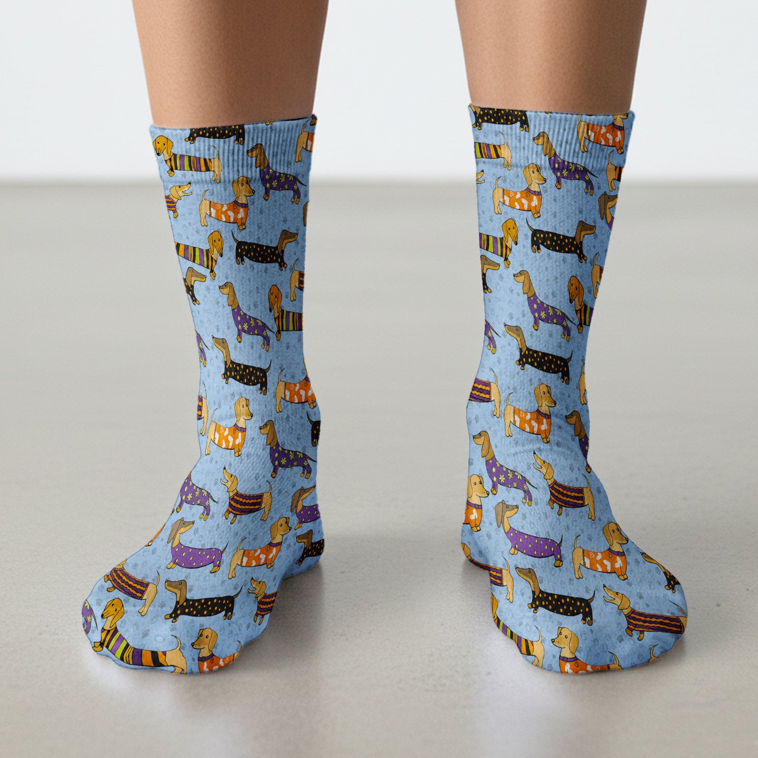 Dachshund with Dog Lover Paw Print Socks, Adult Socks for Men and Women