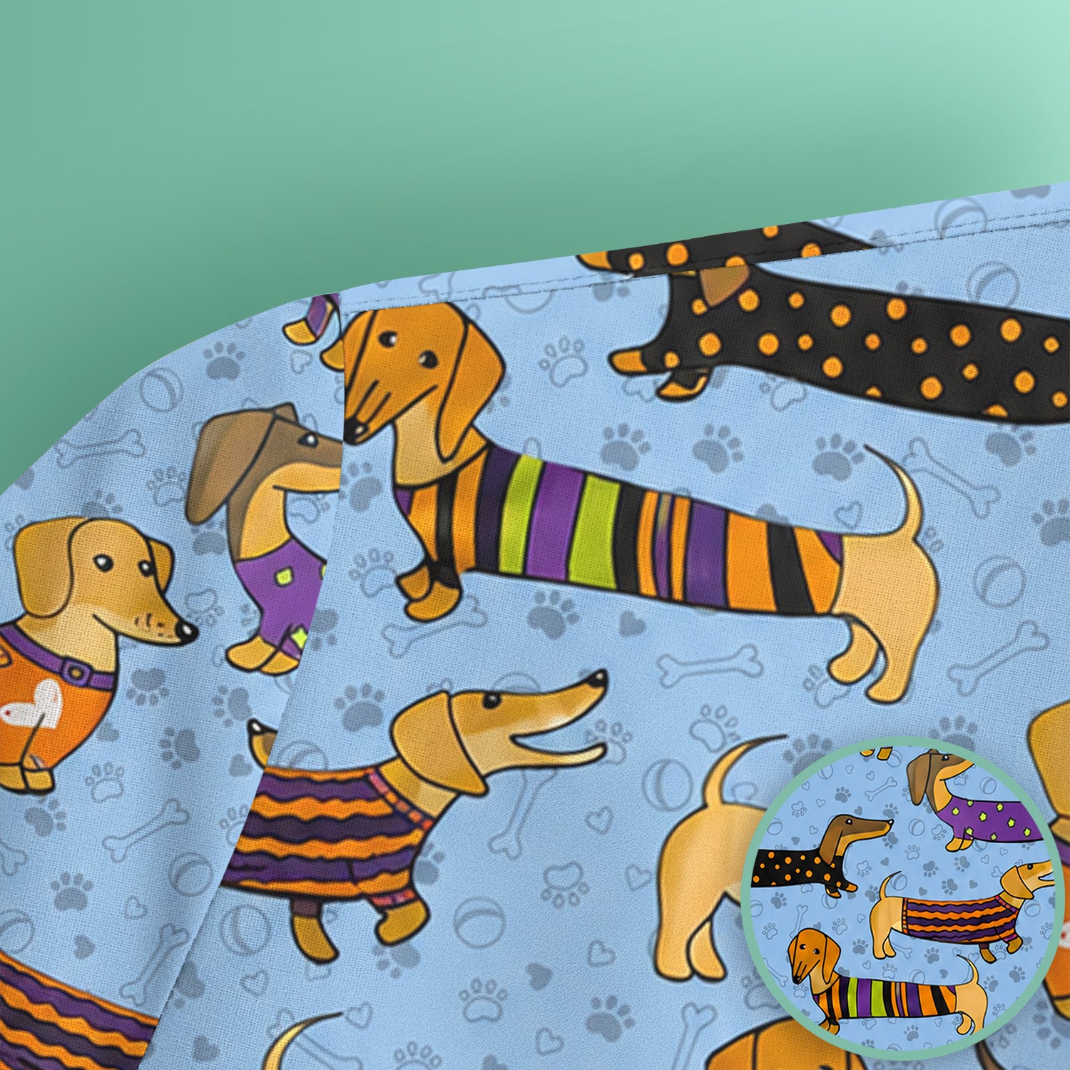 Dachshund with Dog Lover Paw Print Scrub Top, Comfortable Scrubs for Nurses