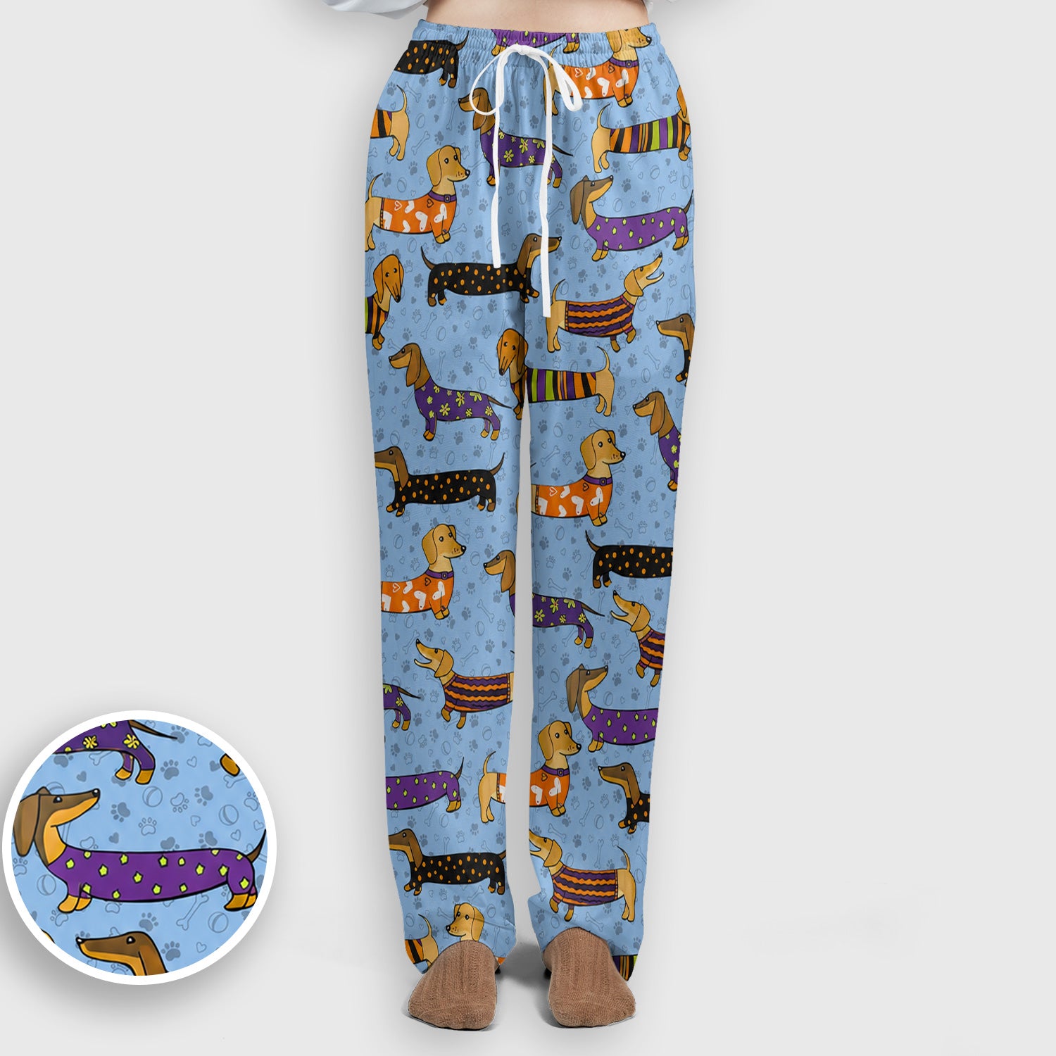 Dachshund with Dog Lover Paw Print Scrub Set, Scrub Pants and V Neck Top