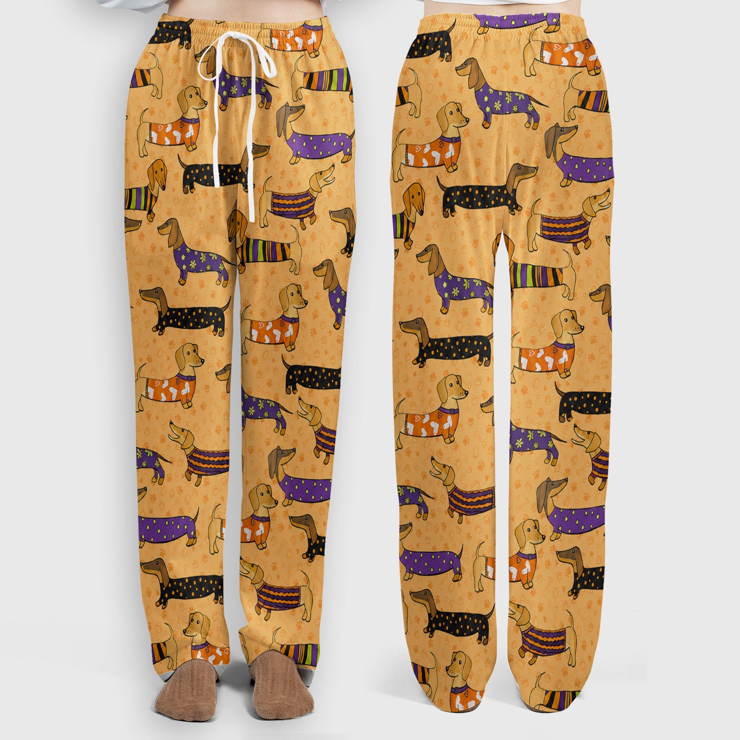 Dachshund with Dog Lover Paw Print Scrub Set, Scrub Pants and V Neck Top