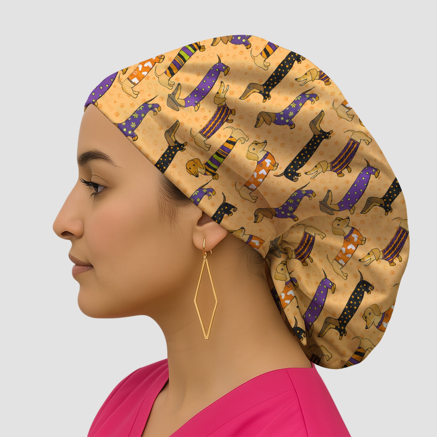 Dachshund with Dog Lover Paw Print Scrub Cap, Surgical Caps for Doctors