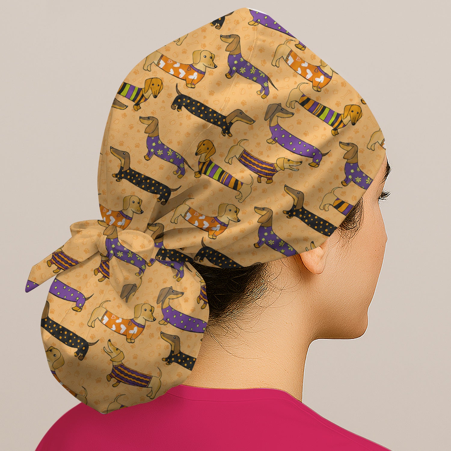 Dachshund with Dog Lover Paw Print Scrub Cap, Surgical Caps for Doctors