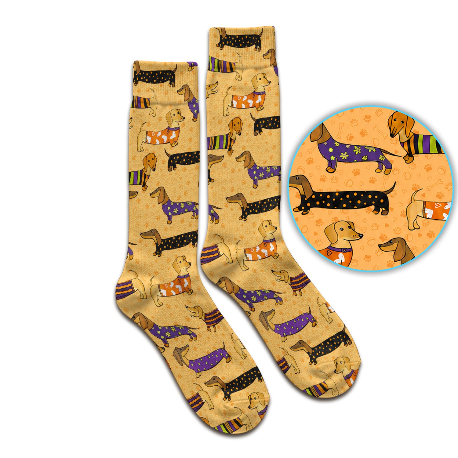 Dachshund with Dog Lover Paw Print Socks, Adult Socks for Men and Women