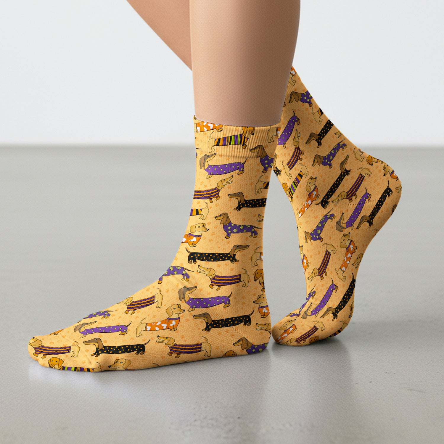 Dachshund with Dog Lover Paw Print Socks, Adult Socks for Men and Women