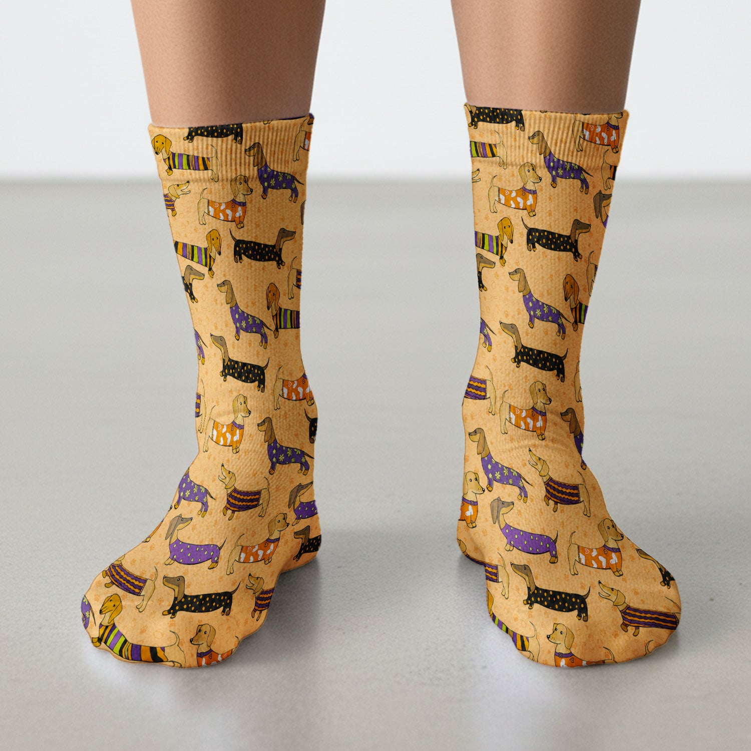 Dachshund with Dog Lover Paw Print Socks, Adult Socks for Men and Women