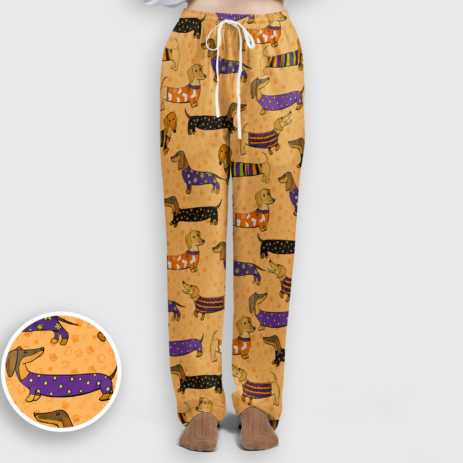 Dachshund with Dog Lover Paw Print Scrub Set, Scrub Pants and V Neck Top