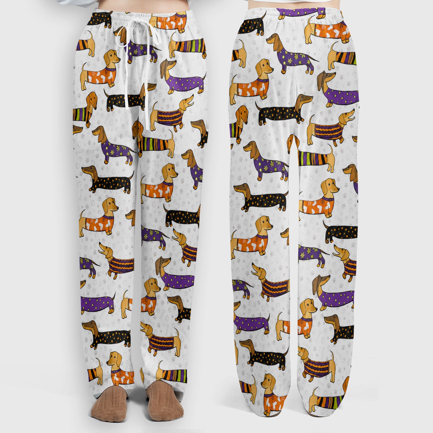 Dachshund with Dog Lover Paw Print Scrub Set, Scrub Pants and V Neck Top