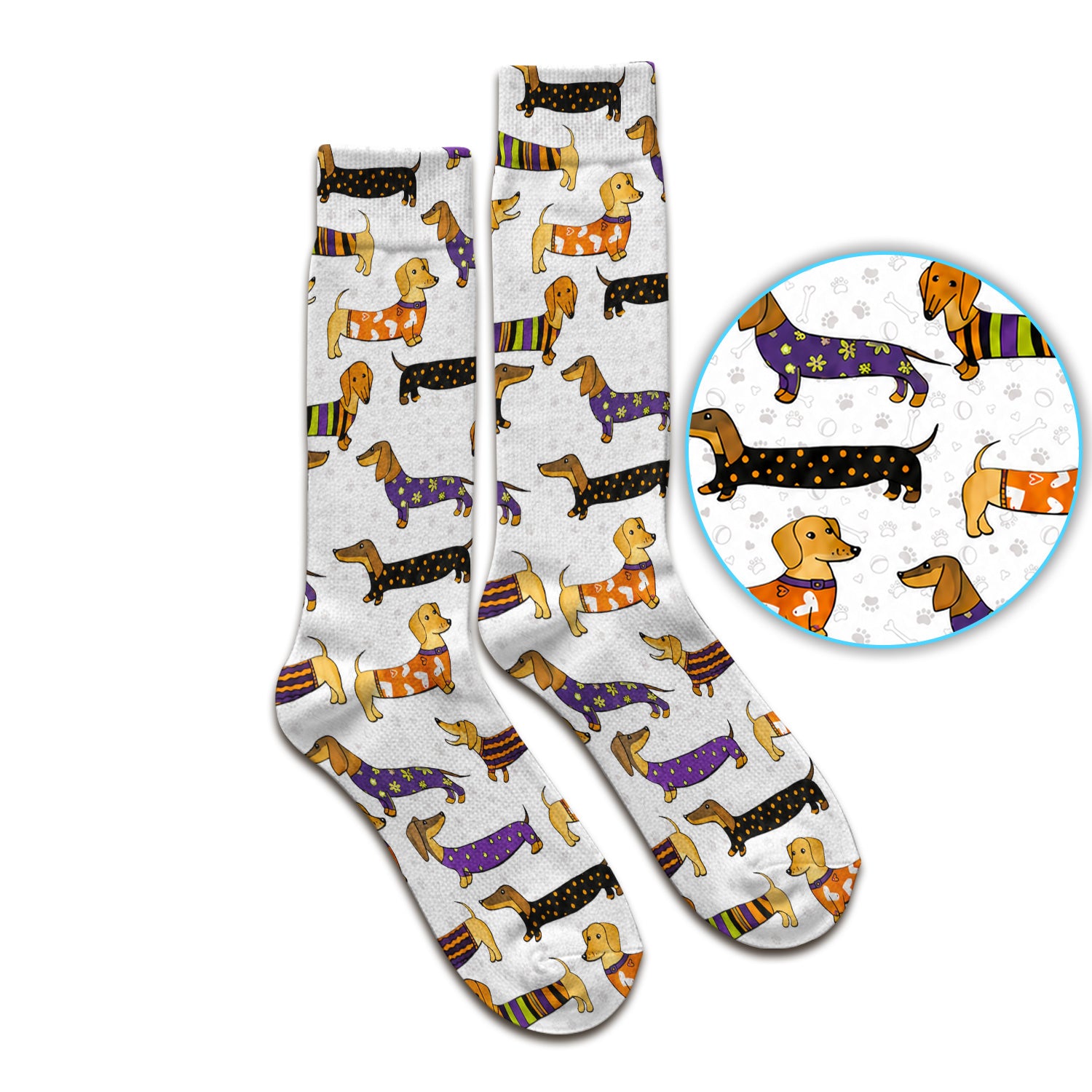 Dachshund with Dog Lover Paw Print Socks, Adult Socks for Men and Women