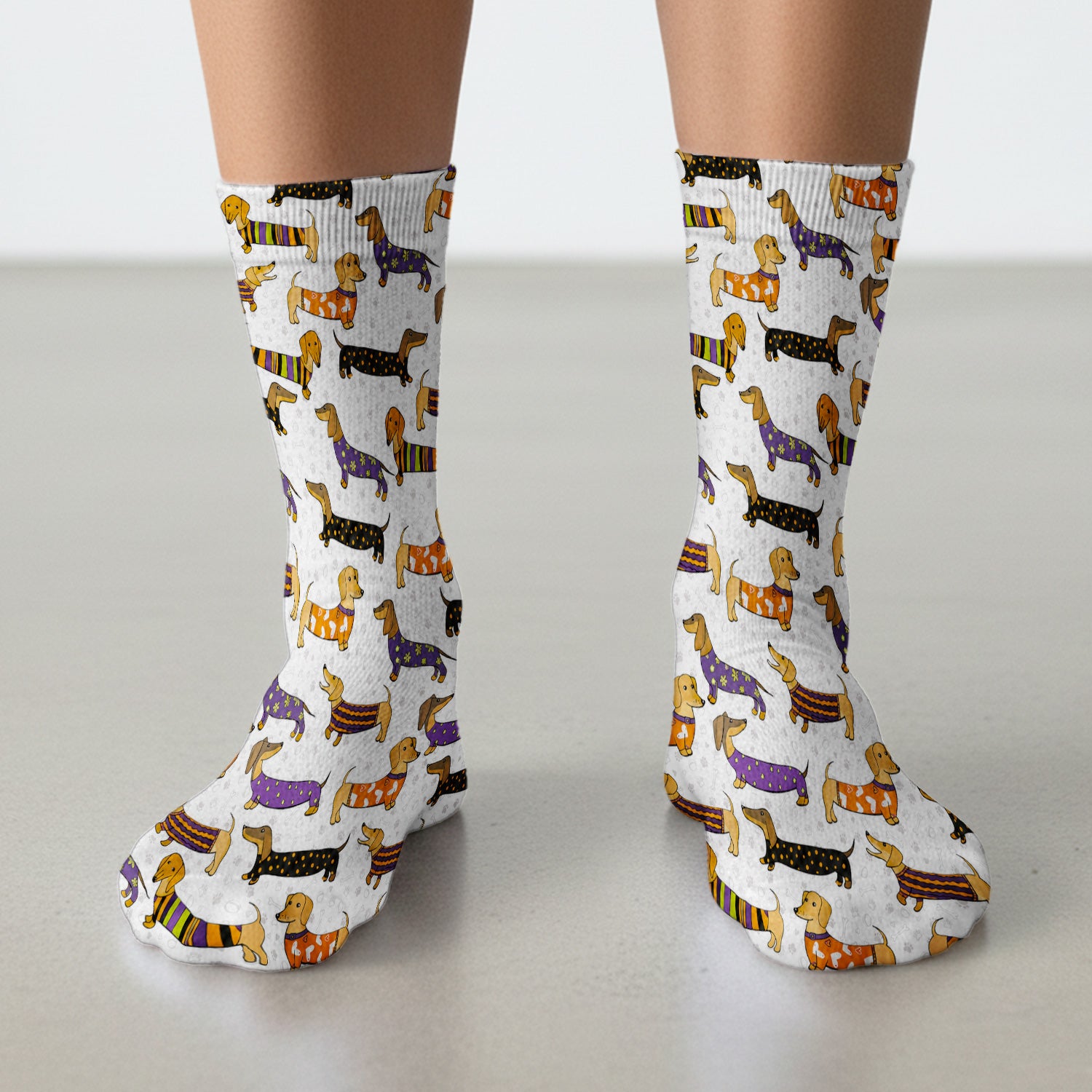 Dachshund with Dog Lover Paw Print Socks, Adult Socks for Men and Women