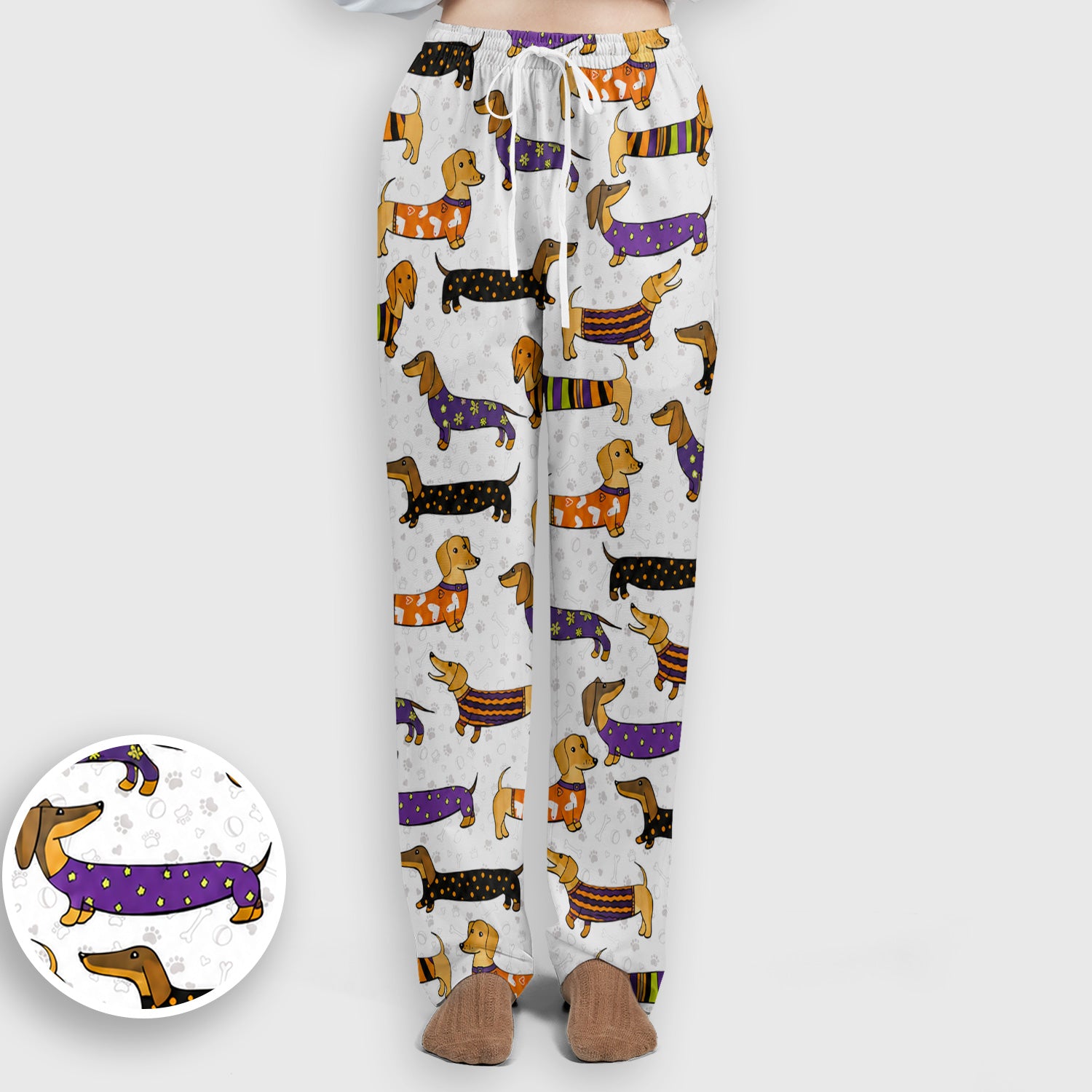 Dachshund with Dog Lover Paw Print Scrub Set, Scrub Pants and V Neck Top