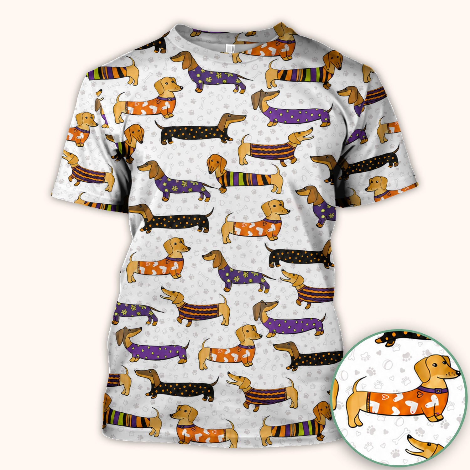 Dachshund with Dog Lover Paw Print Scrub Top, Comfortable Scrubs for Nurses