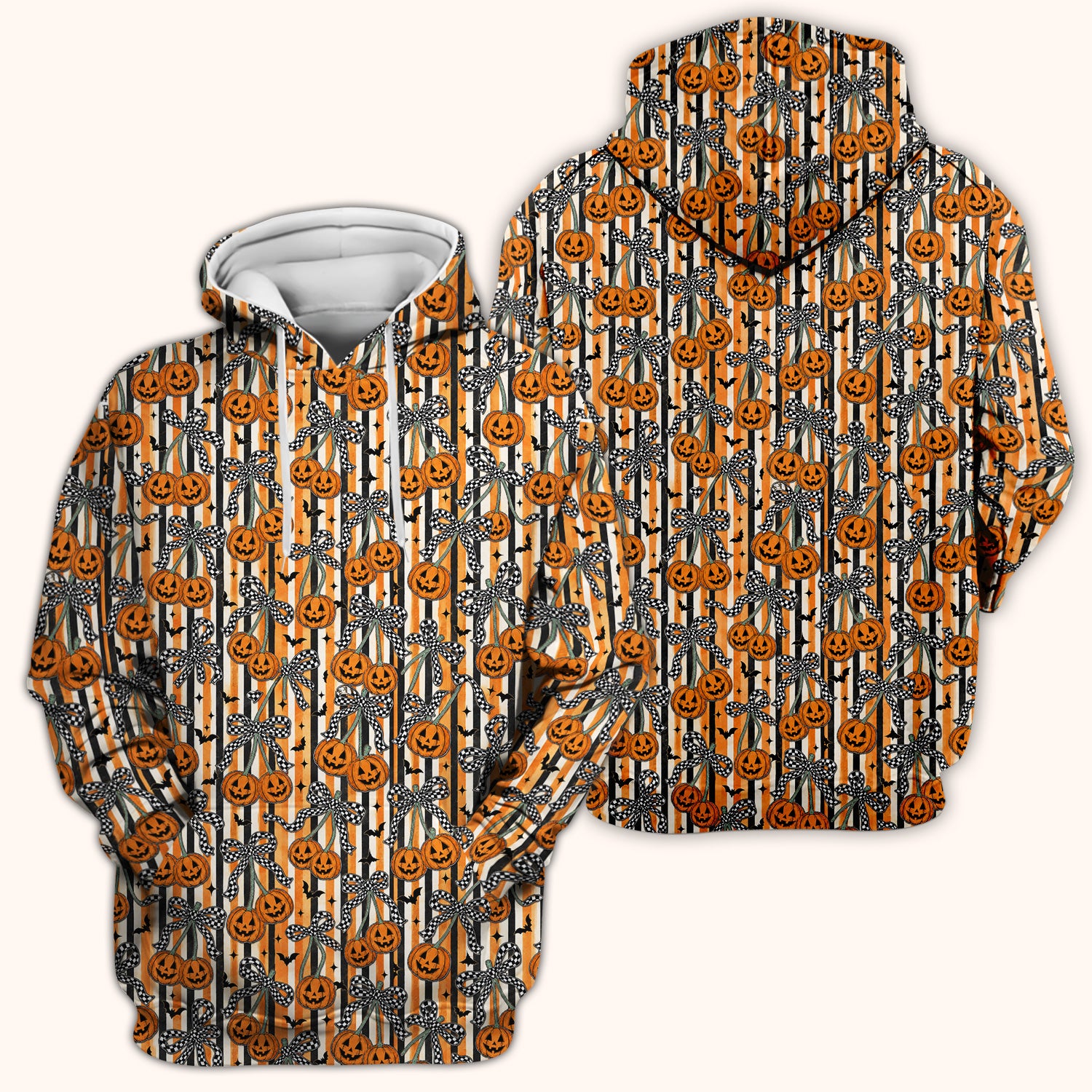 Halloween Bow Stripe Print Scrub Top, Comfortable Scrubs for Nurses