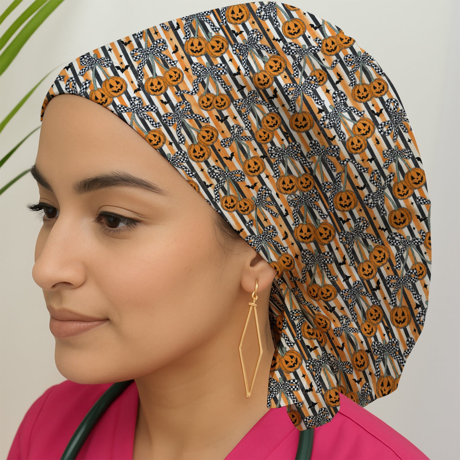 Halloween Bow Stripe Print Scrub Cap, Surgical Caps for Doctors