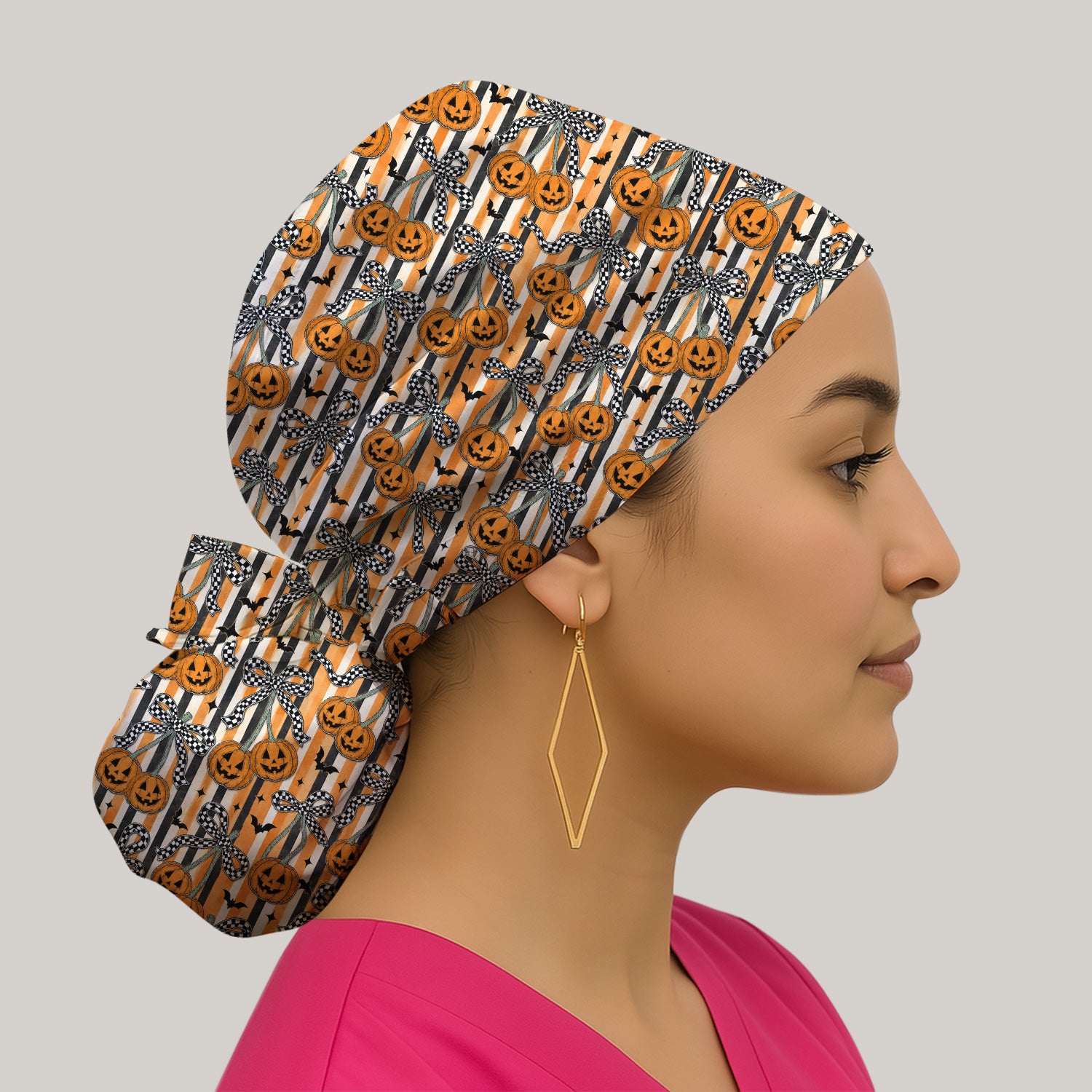 Halloween Bow Stripe Print Scrub Cap, Surgical Caps for Doctors