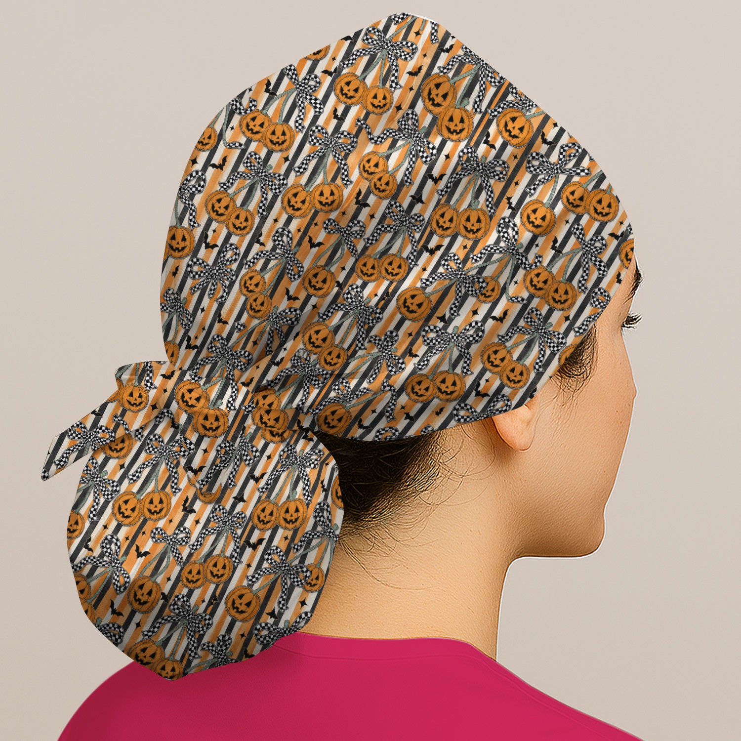 Halloween Bow Stripe Print Scrub Cap, Surgical Caps for Doctors